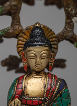 Spiritual Amoghasiddhi Buddha Statue | Coral and Turquoise Inlay