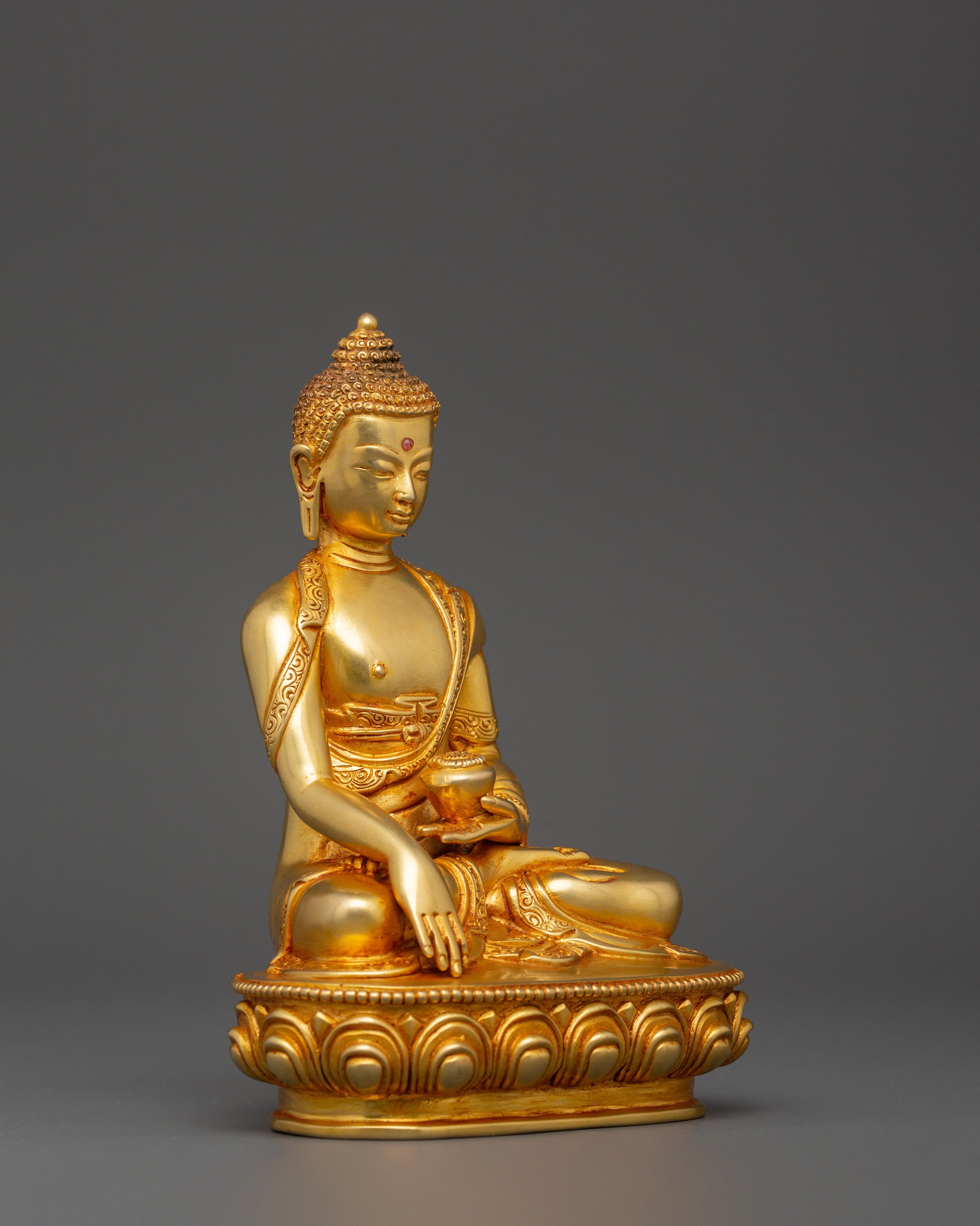 Shakyamuni Buddha Gold Plated Statue | Handcrafted Copper Deity for Meditation