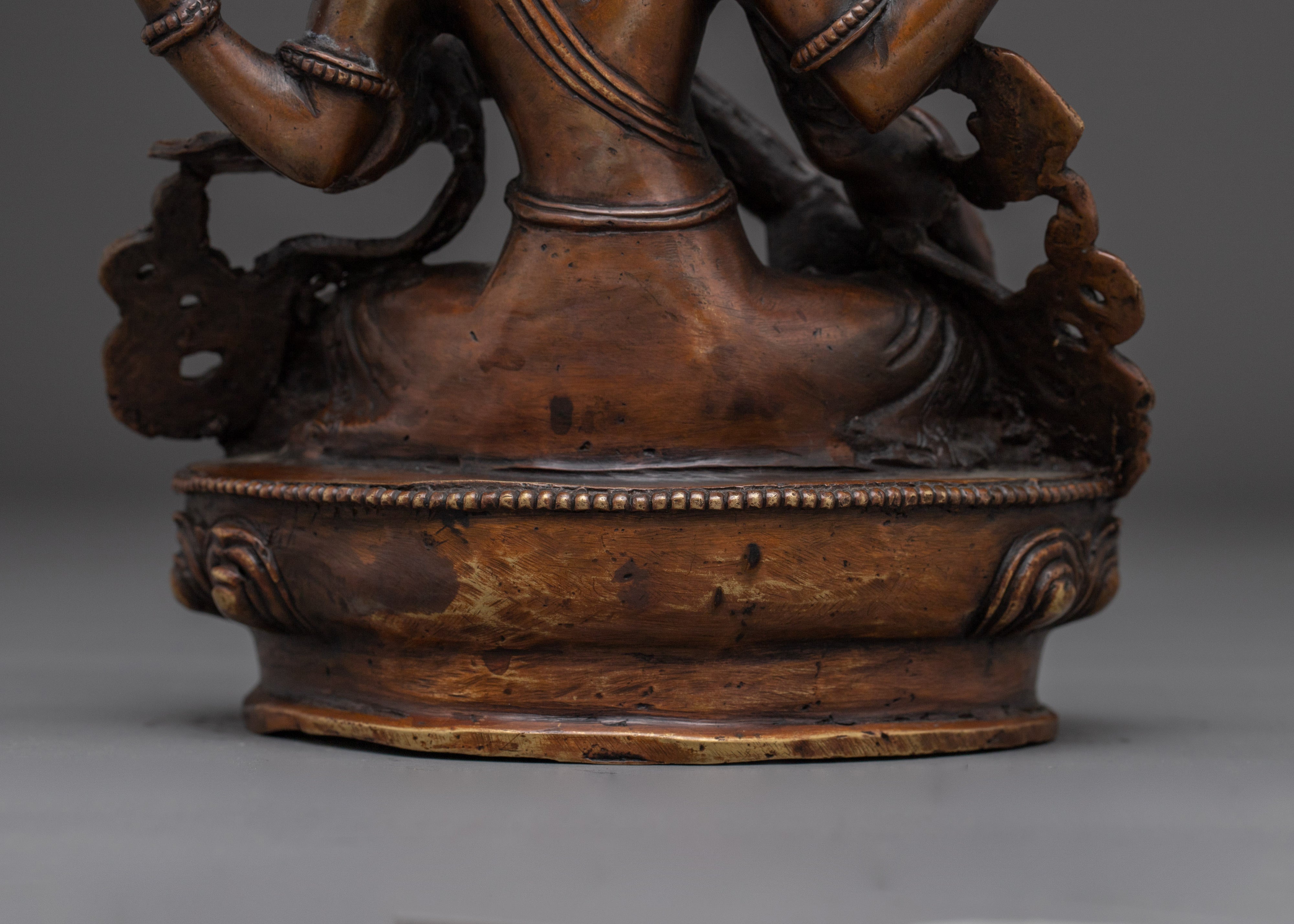 Oxidized Copper Saraswati with Veena Statue | Symbol of Wisdom and Knowledge