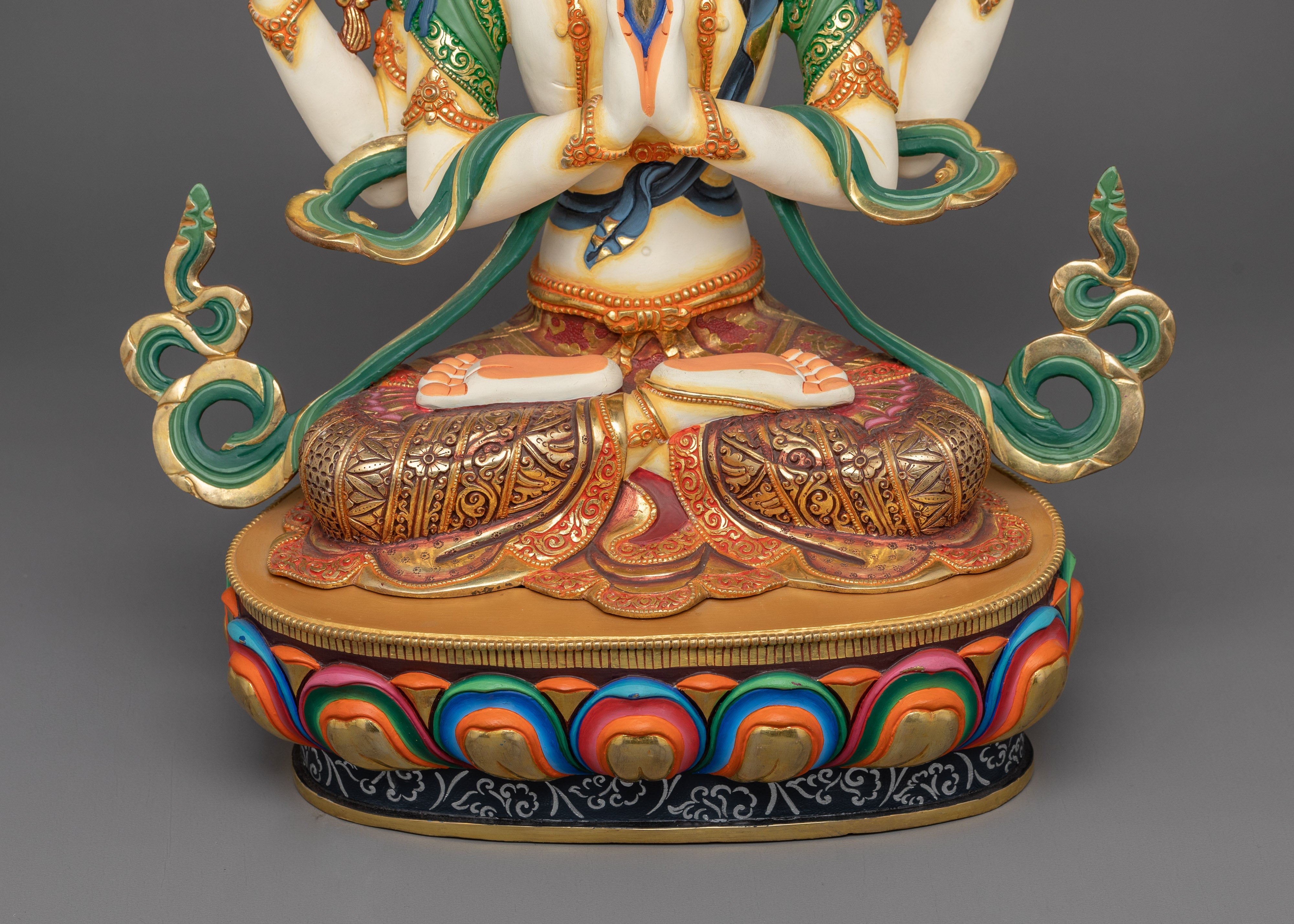 Handmade Four-armed Chenrezig Statue | The Compassionate Deity