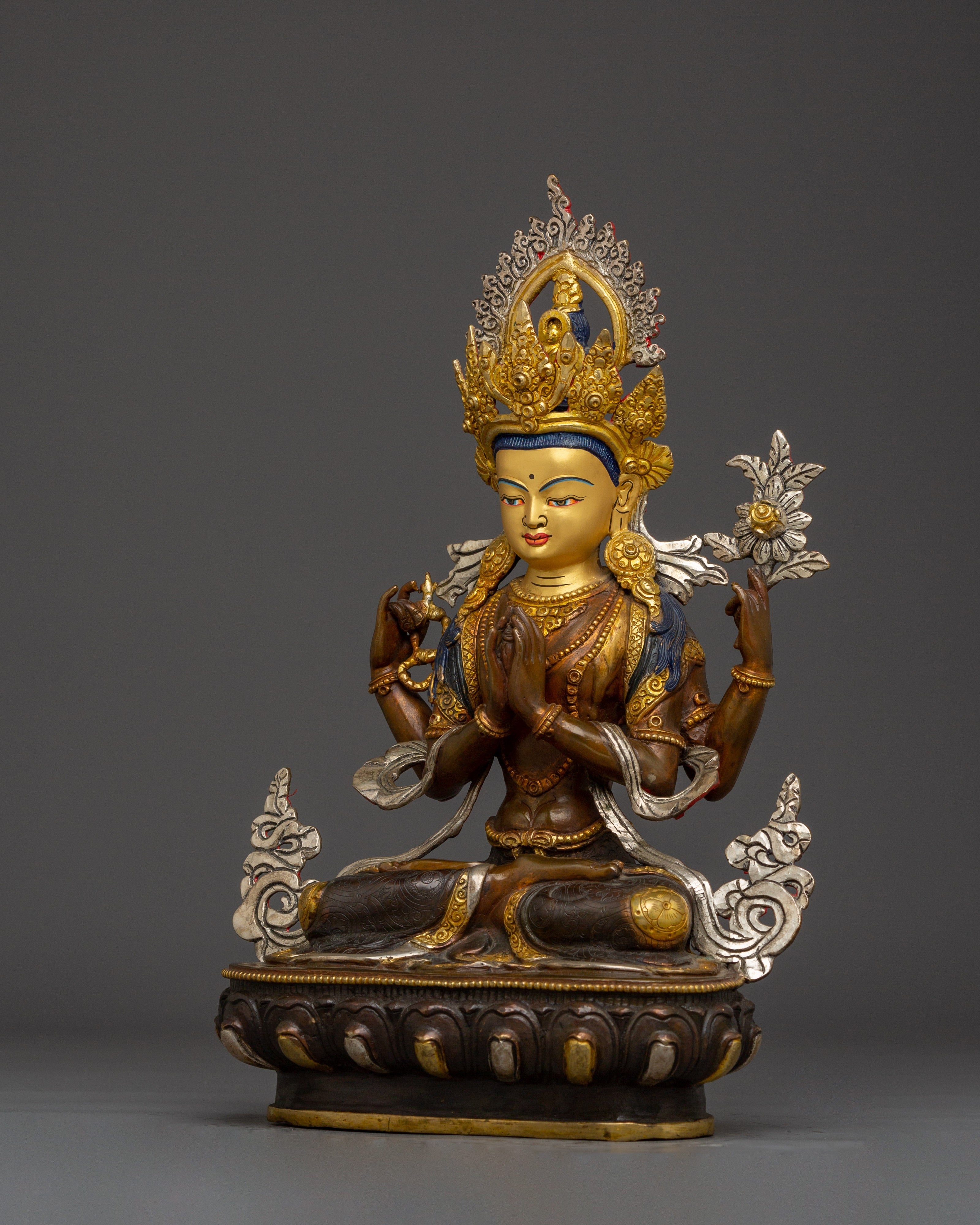 Handmade Tibetan Artwork of Chenrezig | Compassionate Bodhisattva