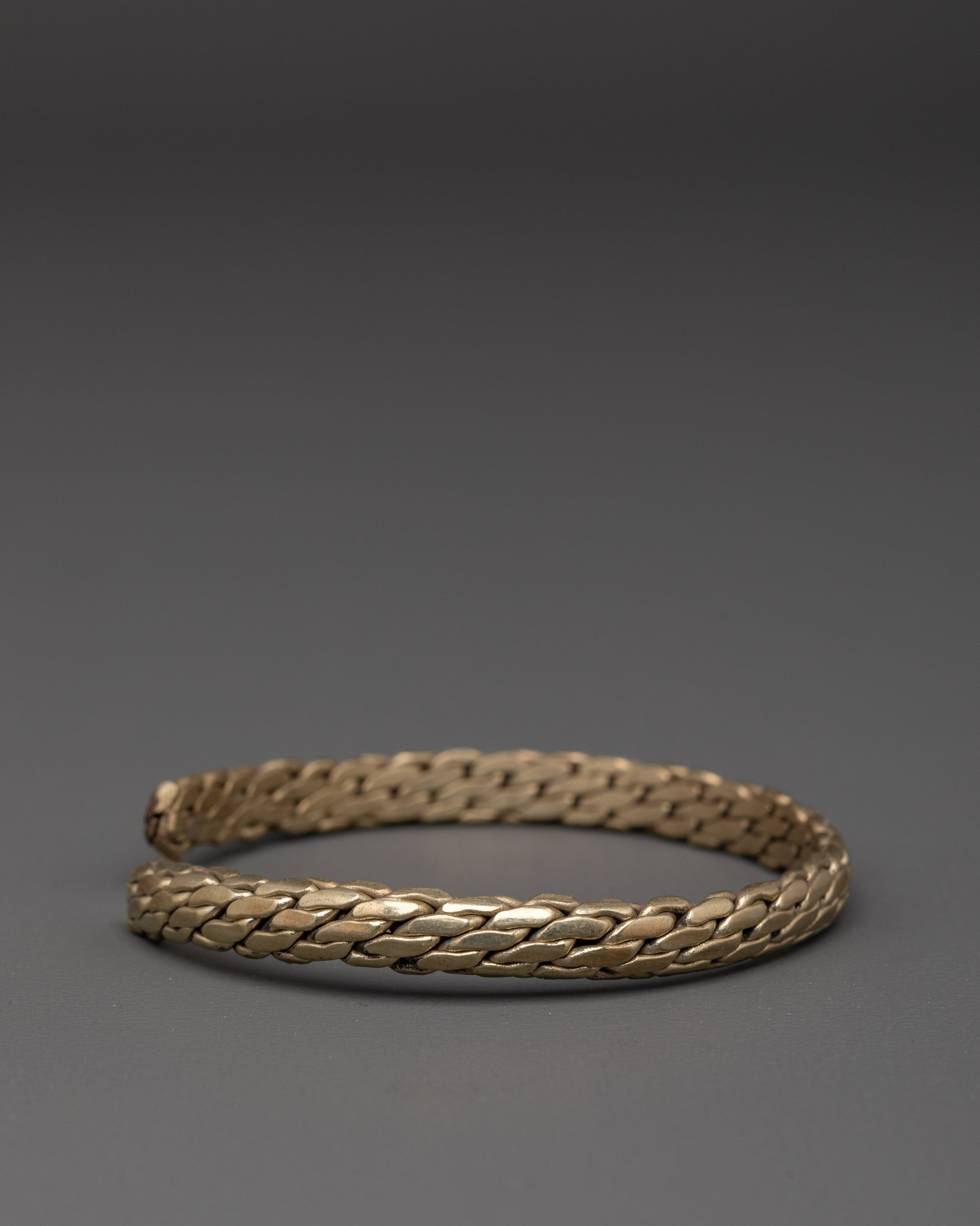 Handmade Woven Cuff Bracelet | Twisted White Metal Spiritual Cuff for Energy Balance