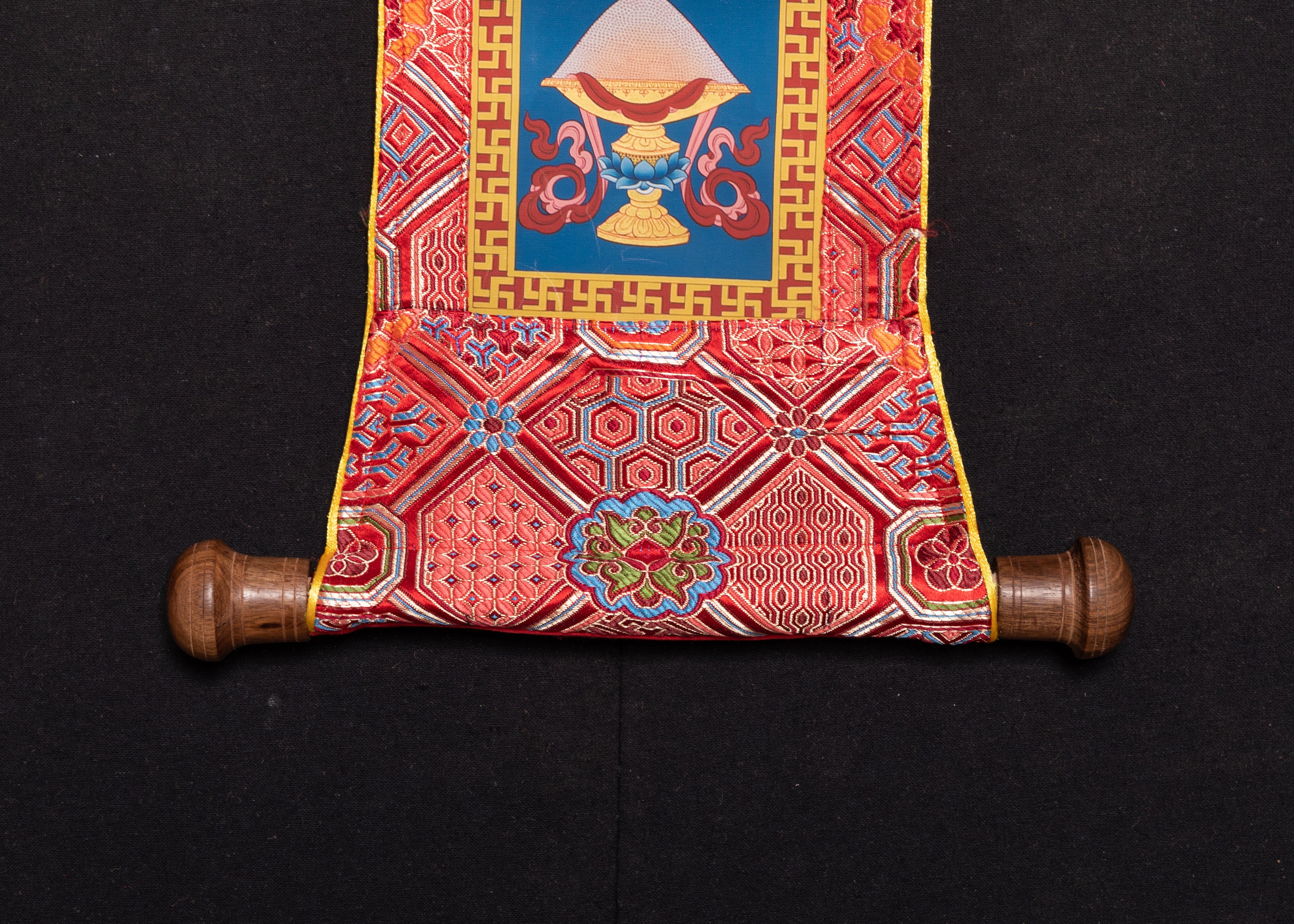 Tibetan Brocade with Eight Auspicious Symbols for Altars and Spiritual Spaces