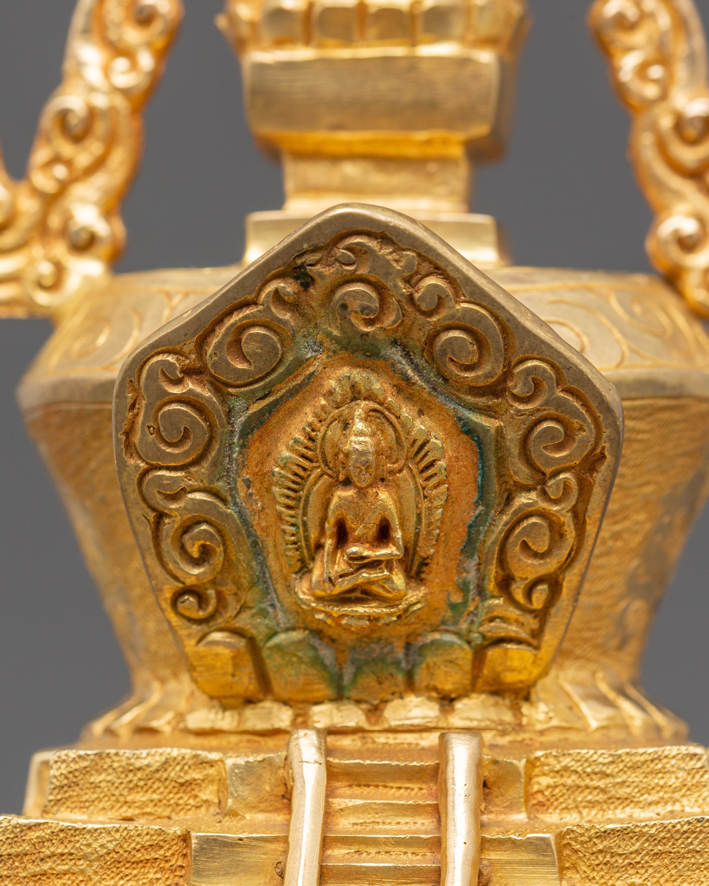Spiritual Altar Stupa Decor | Gold Plated Tibetan Meditation Statue