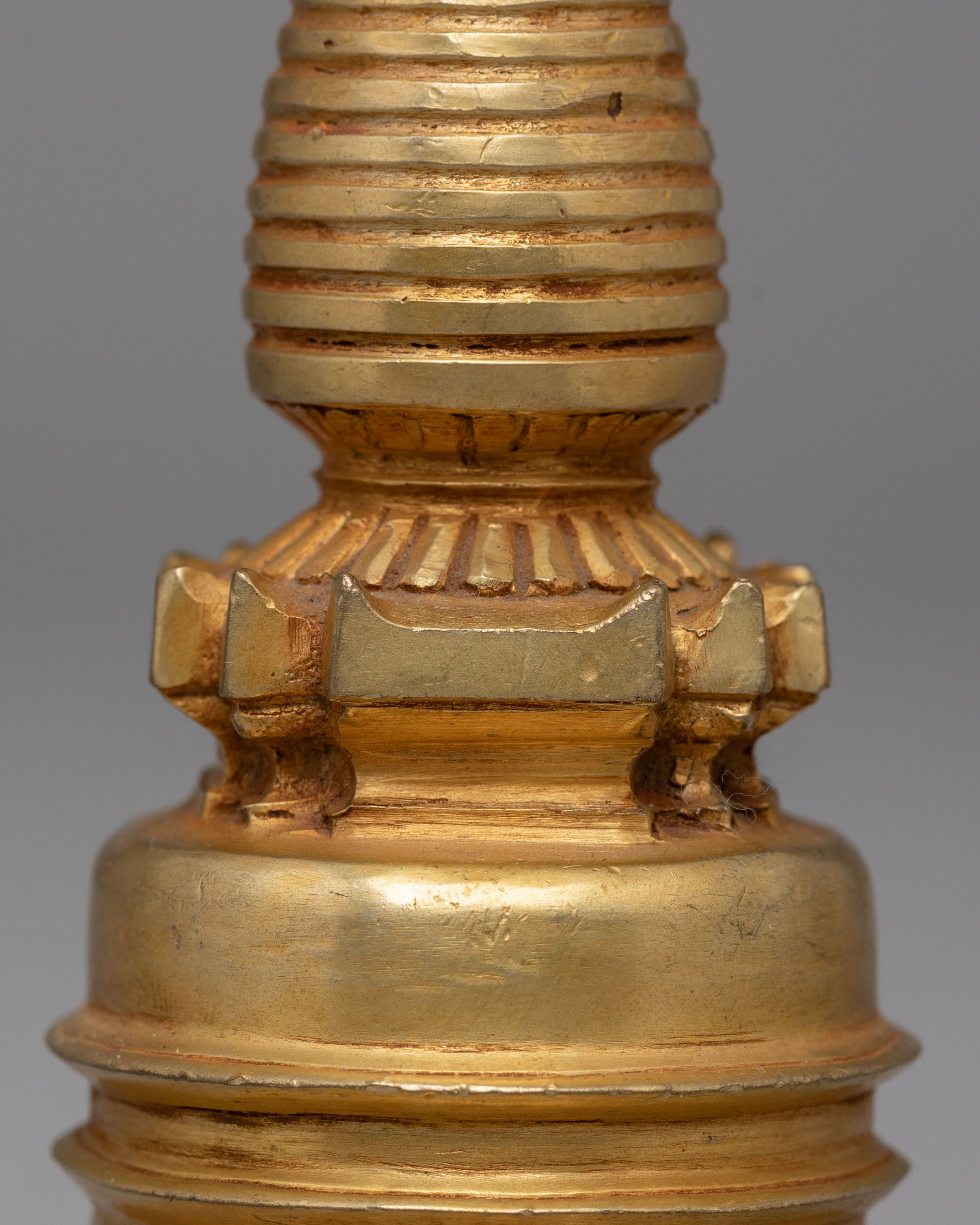 Handcrafted Buddhist Copper Stupa | Gold-Plated Sacred Shrine Decor