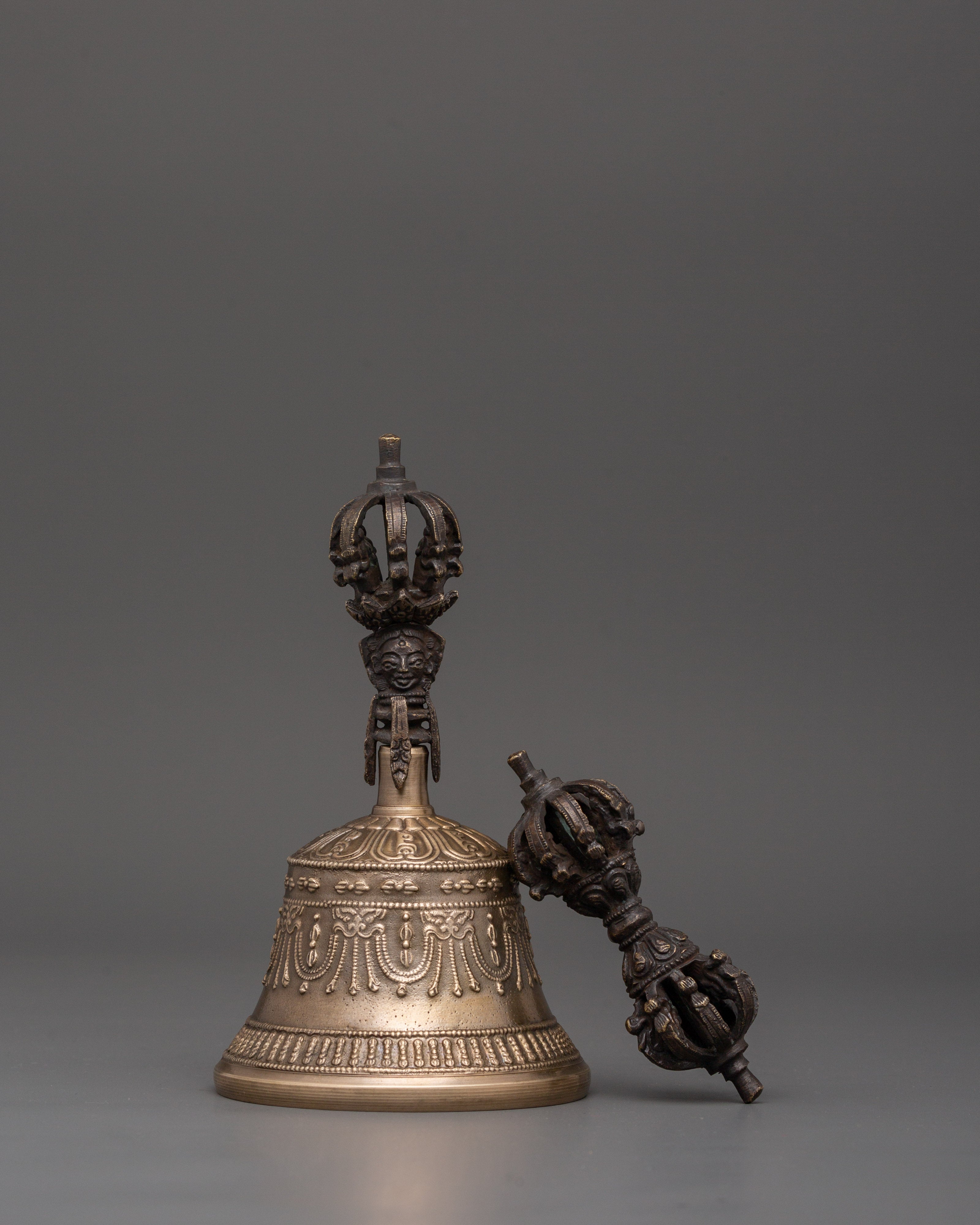 Sacred Vajra and Bell Pair | Tibetan Brass Bell & Vajra for Rituals