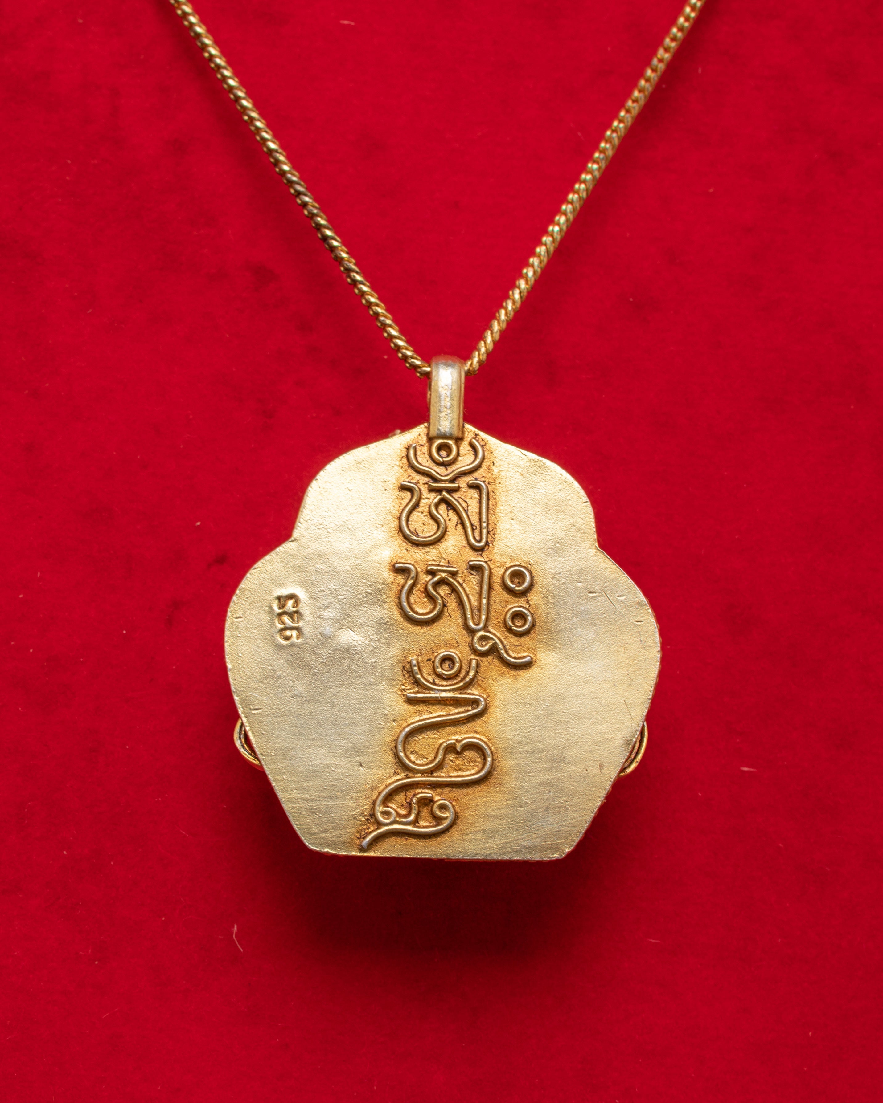 Spiritual Tibetan Turquoise Buddha Locket | Gold Plated Silver with Coral and Lapis Inlay