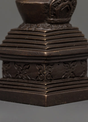 Handcrafted Oxidized Brass Tibetan Stupa | Religious Decorative Buddhist Shrine