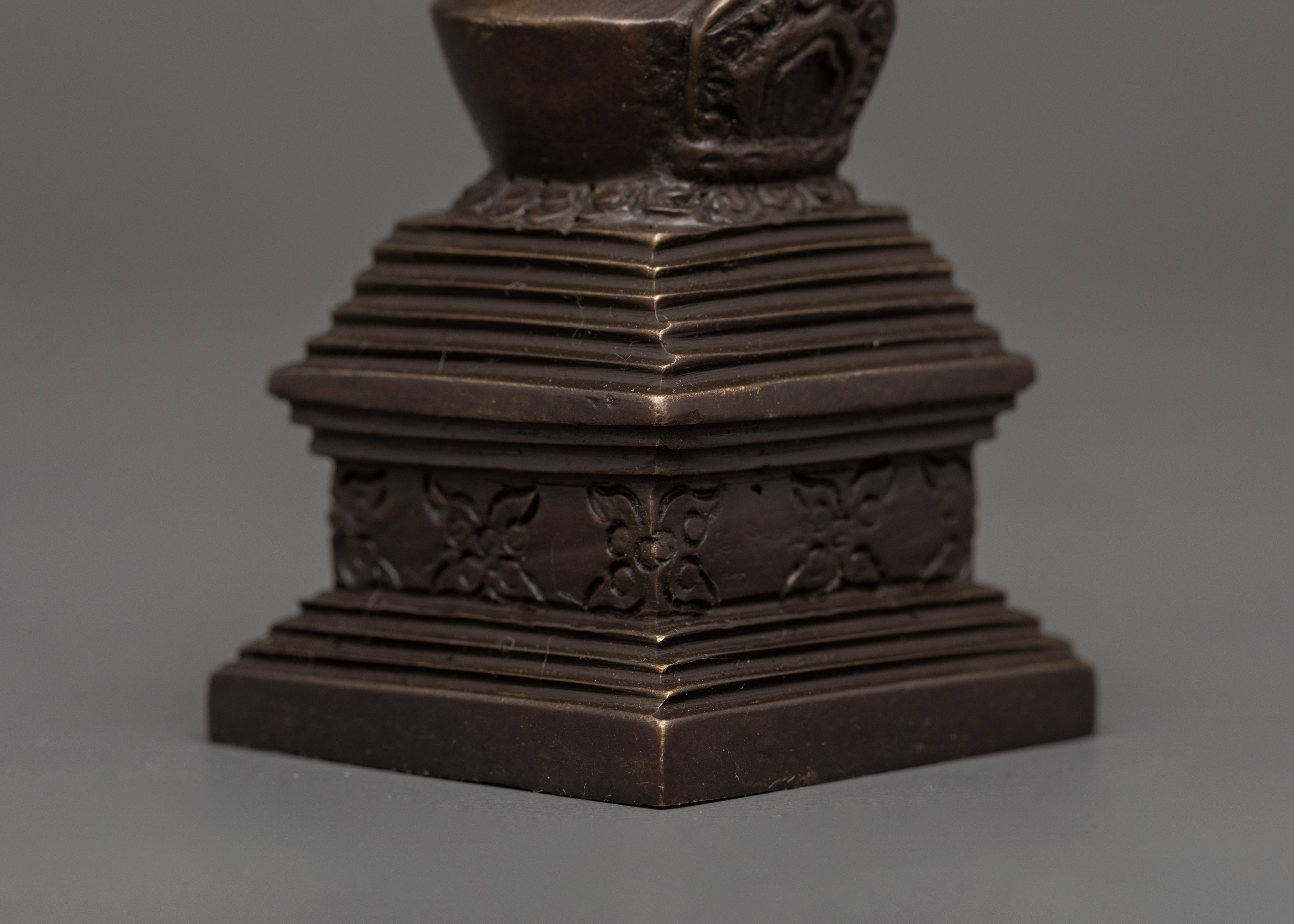 Handcrafted Oxidized Brass Tibetan Stupa | Religious Decorative Buddhist Shrine