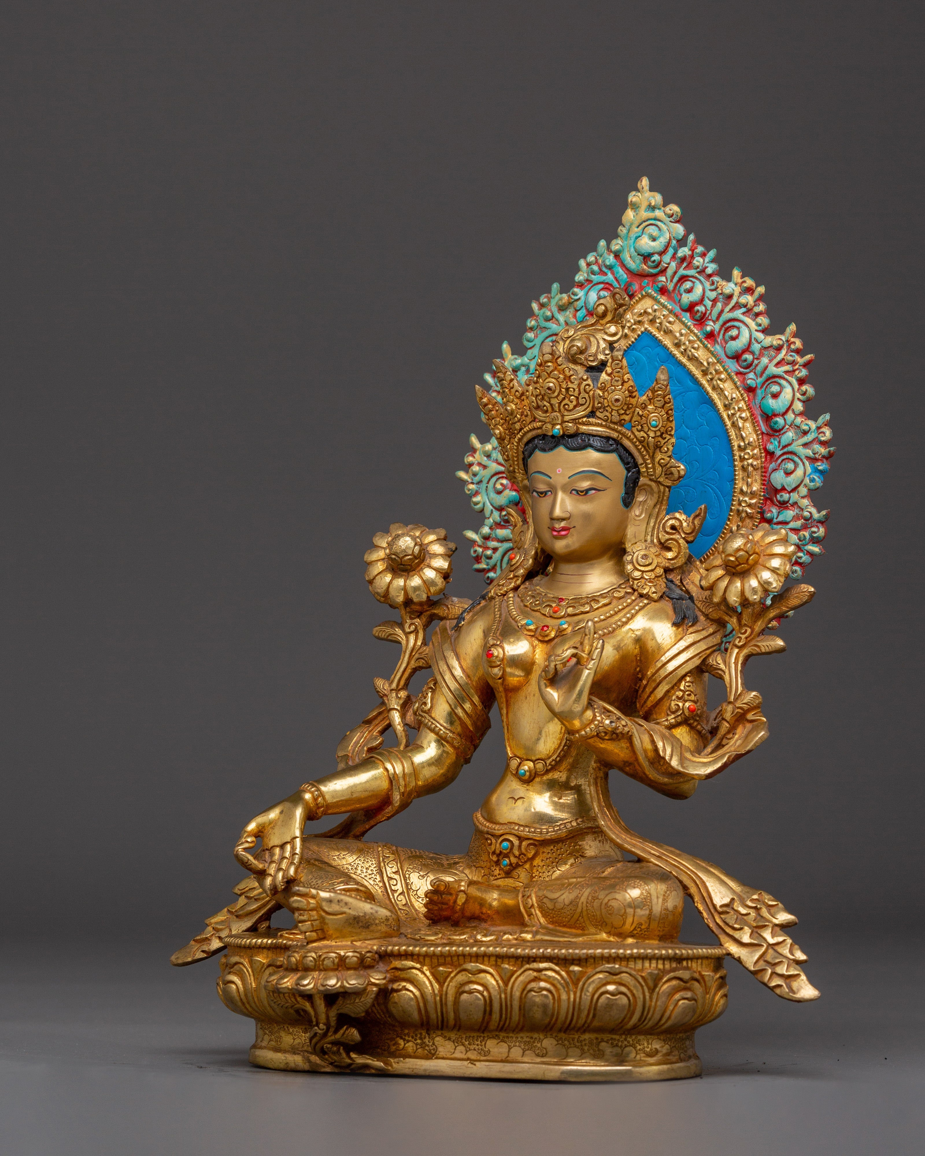 Serene Green Tara Handmade Statue | Himalayan Buddhist Artwork