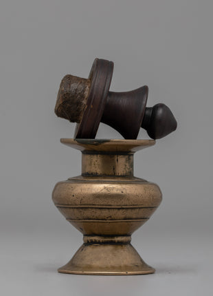 Traditional Tibetan Inkpot | Bronze and Wood Writing Tool for Rituals and Decor
