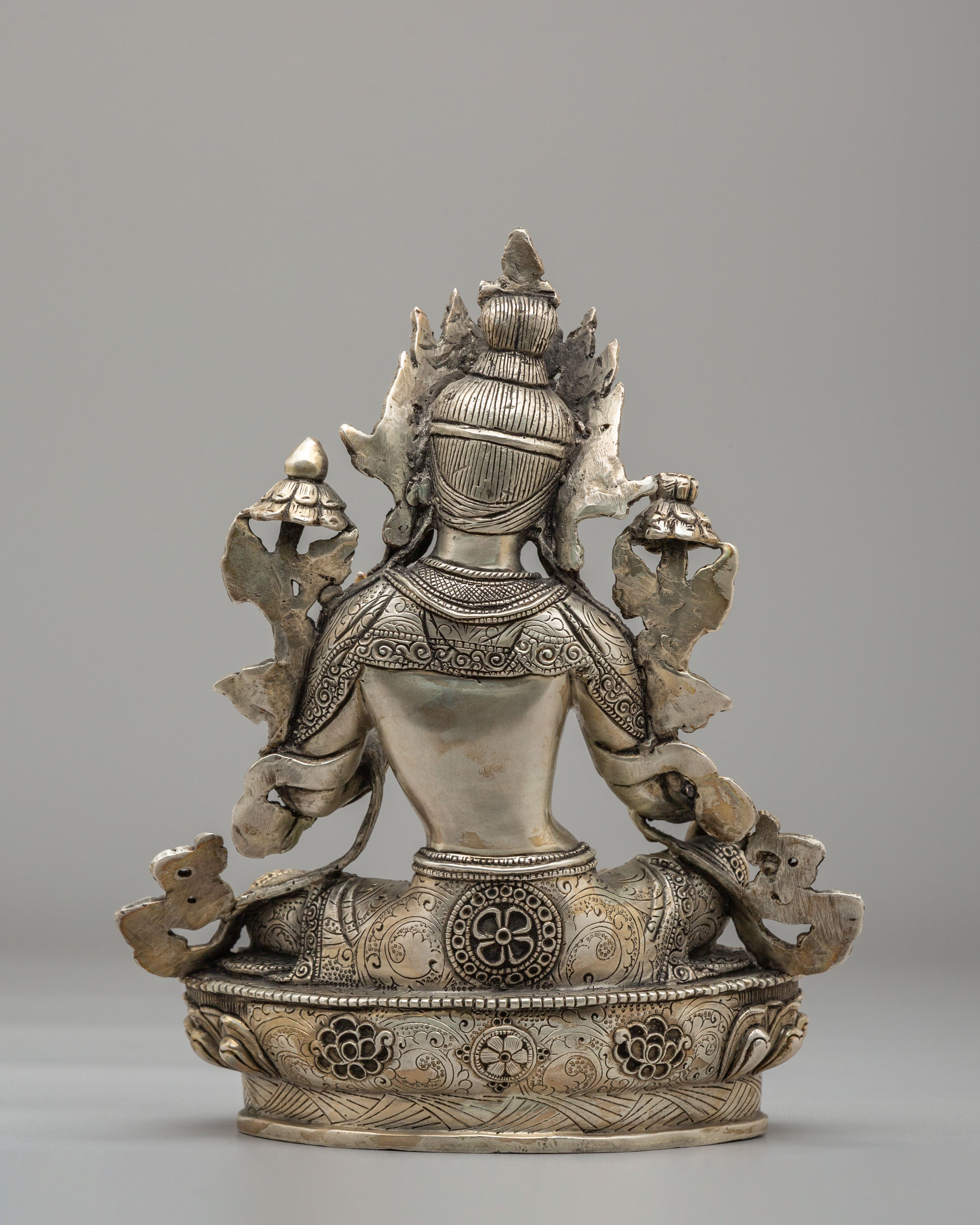 Green Tara Mother of Liberation Statue | Silver Plated Copper Buddhist Sculpture