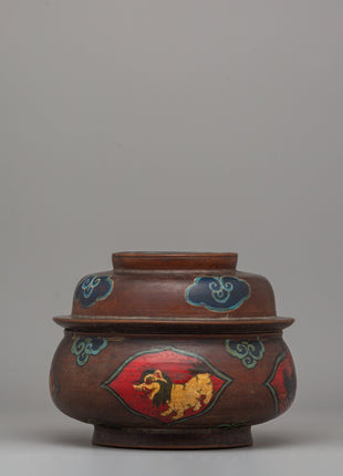Buddhist Decorative Champa Pot |  Ritual Pot with Vibrant Lion Motifs