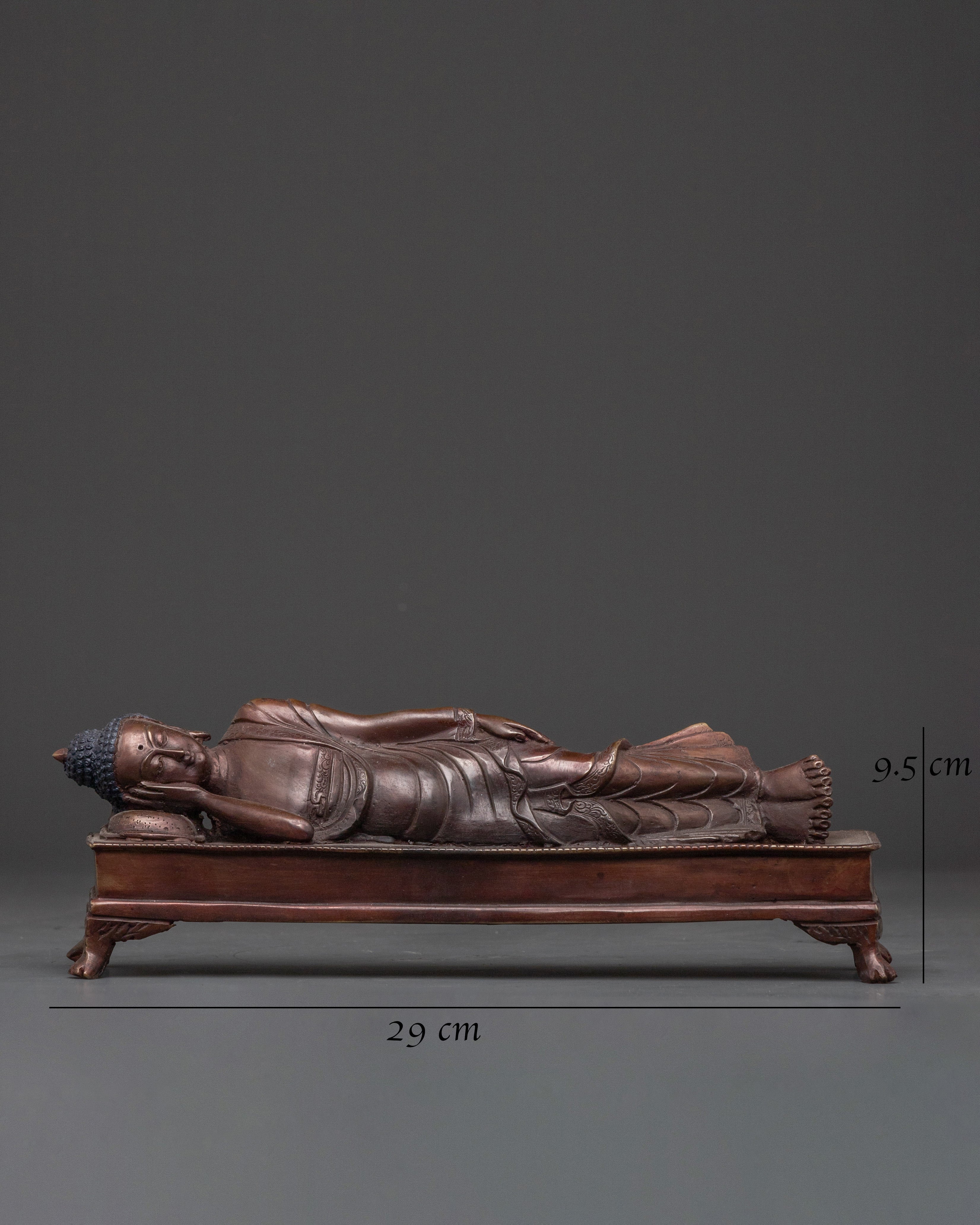 Historical Sleeping Buddha Statue | Handcrafted Oxidized Copper Reclining Buddha Figurine