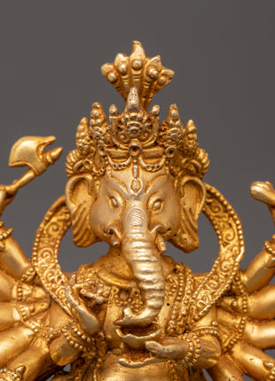 Ganesha Statue with One Leg Raised & Multiple Arms | Ganapati in Copper