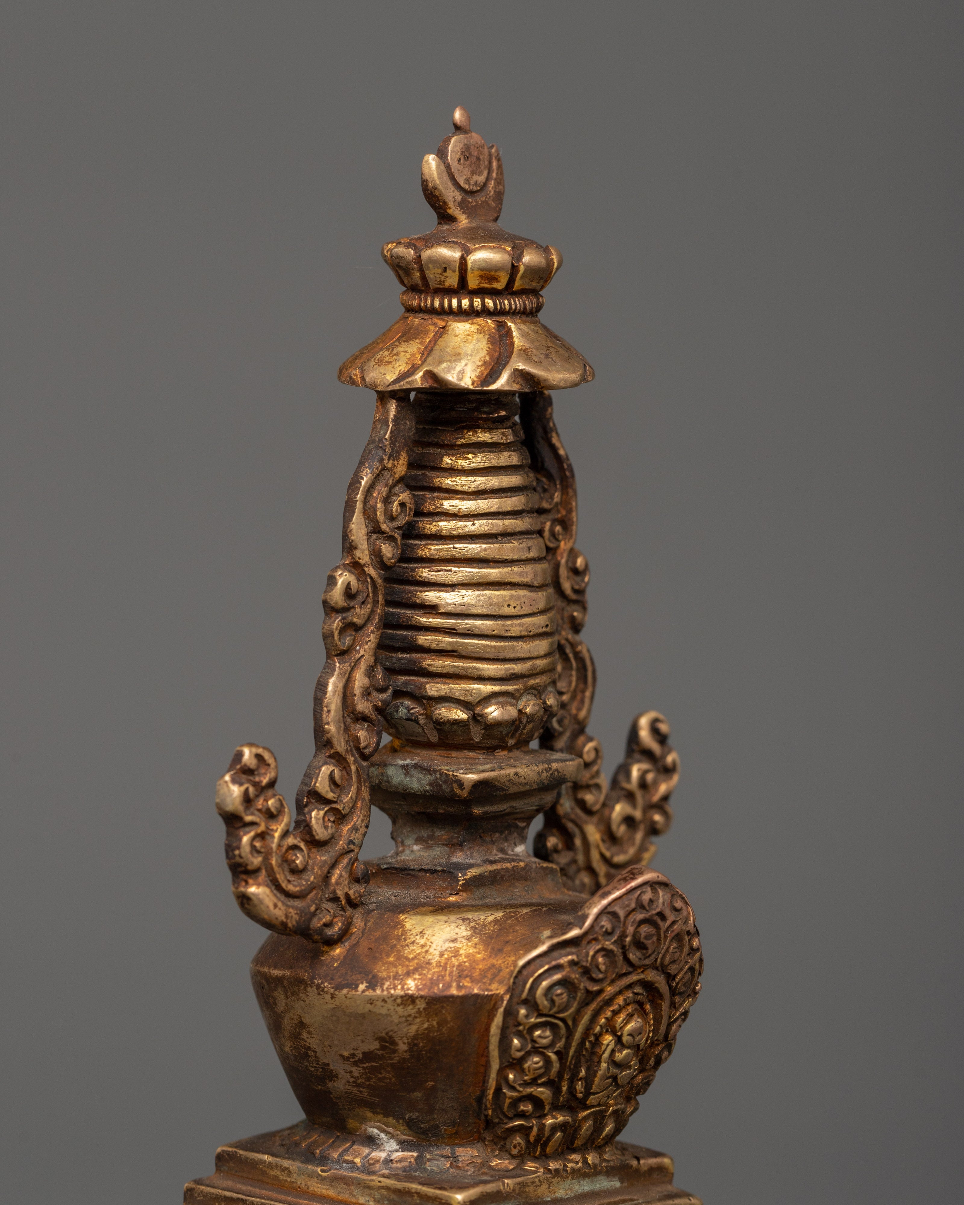 Antique Copper Stupa Statue | Tibetan Buddhist Symbol of Enlightenment