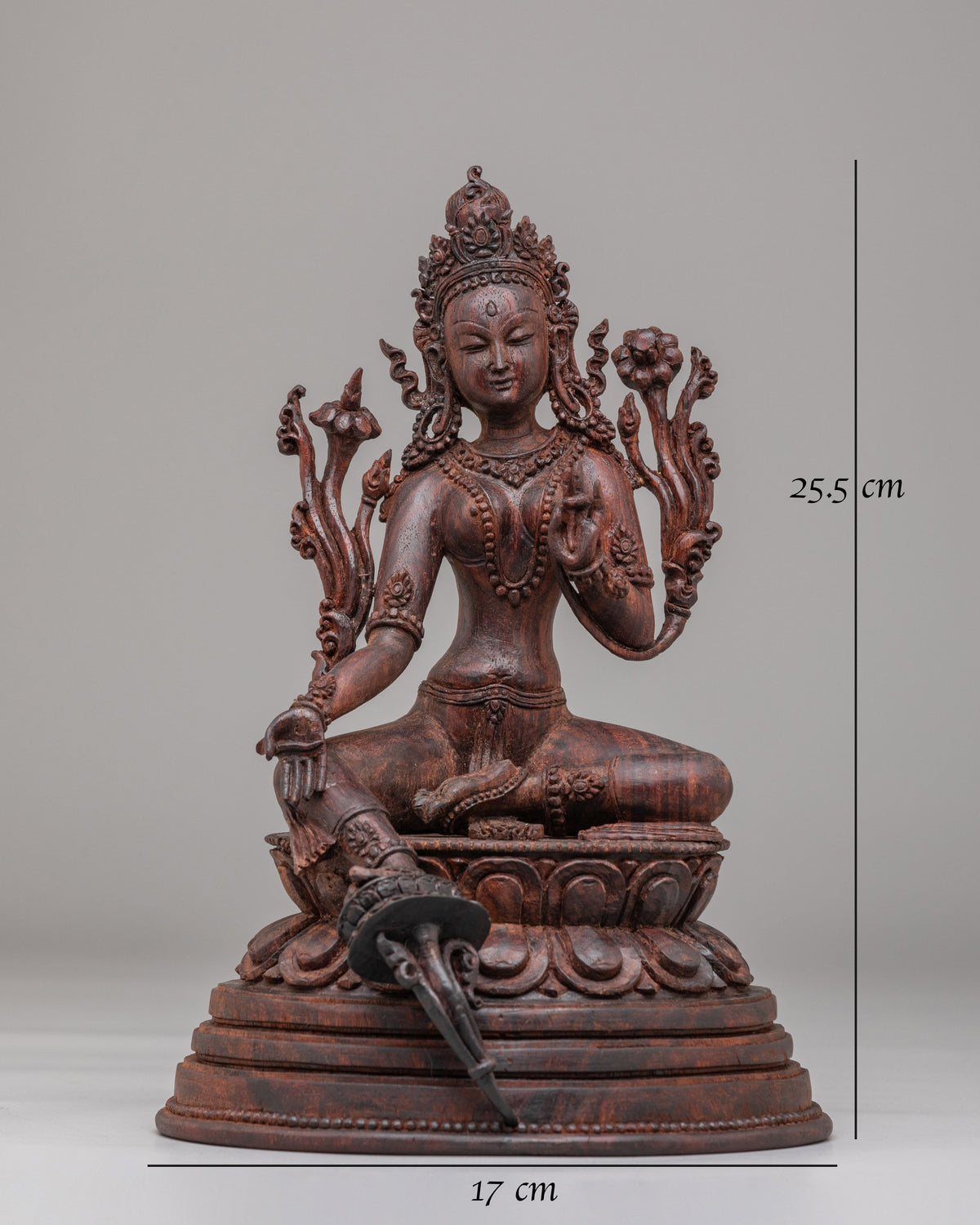 Handcarved Wooden Green Tara Altar Statue | Buddhist Goddess of Compassion