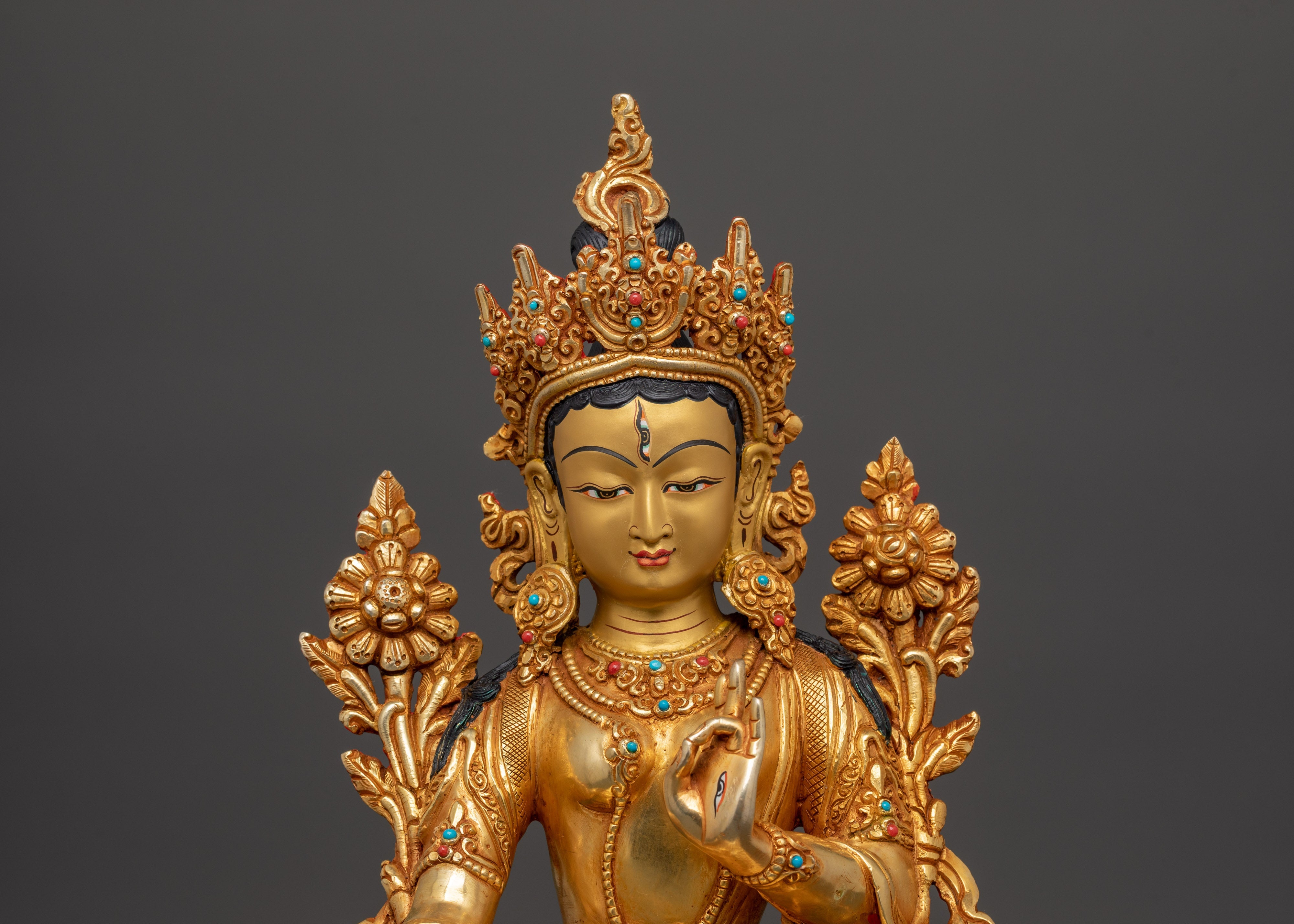 Handcrafted Copper Body White Tara Statue | Goddess of Compassion