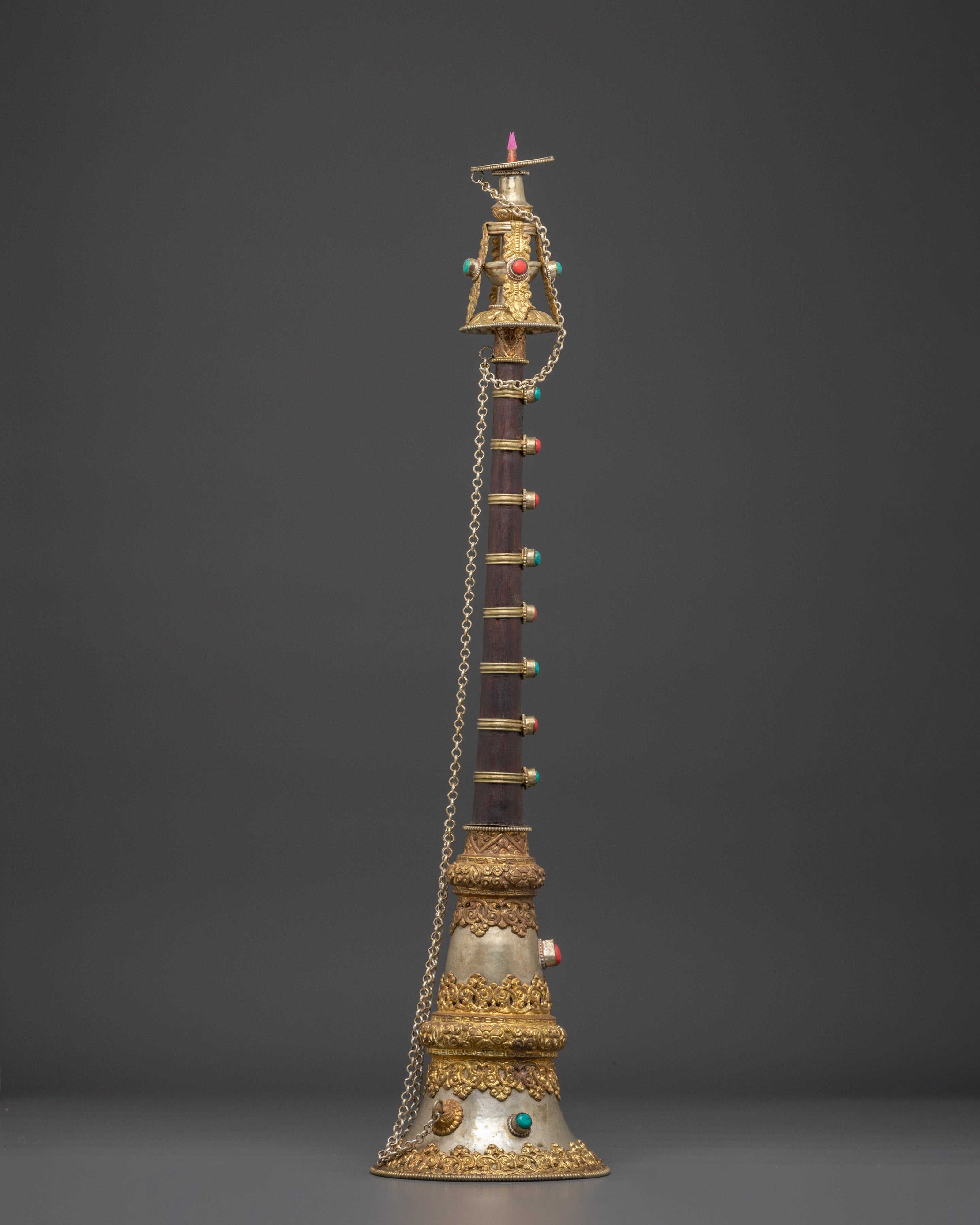 Traditional Gyaling Tibetan Ritual Trumpet | Handcrafted Brass & Silver Coated