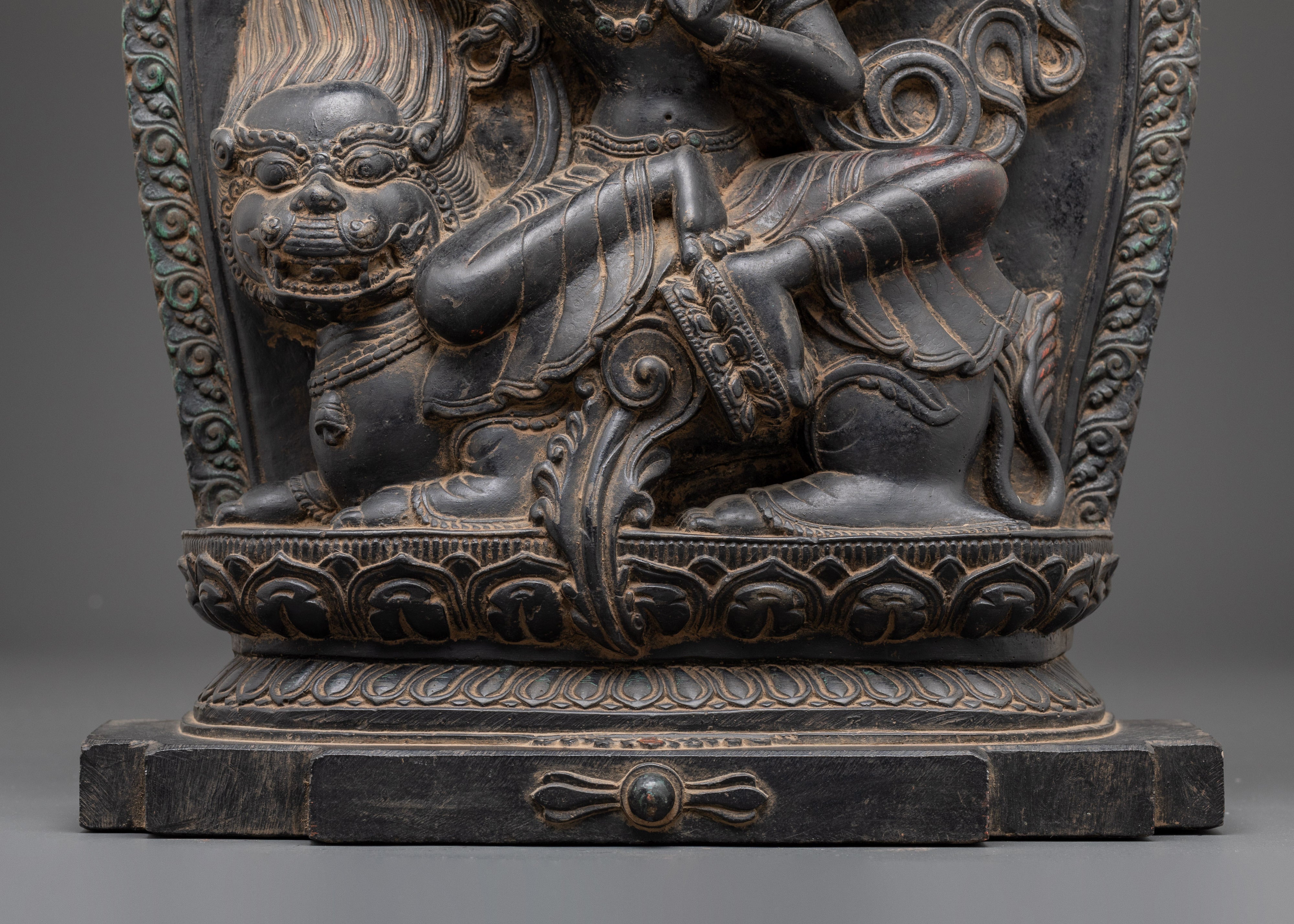 Handmade Statue of Simhanada Manjushri | Fierce Wisdom Deity Powder Stone Sculpture