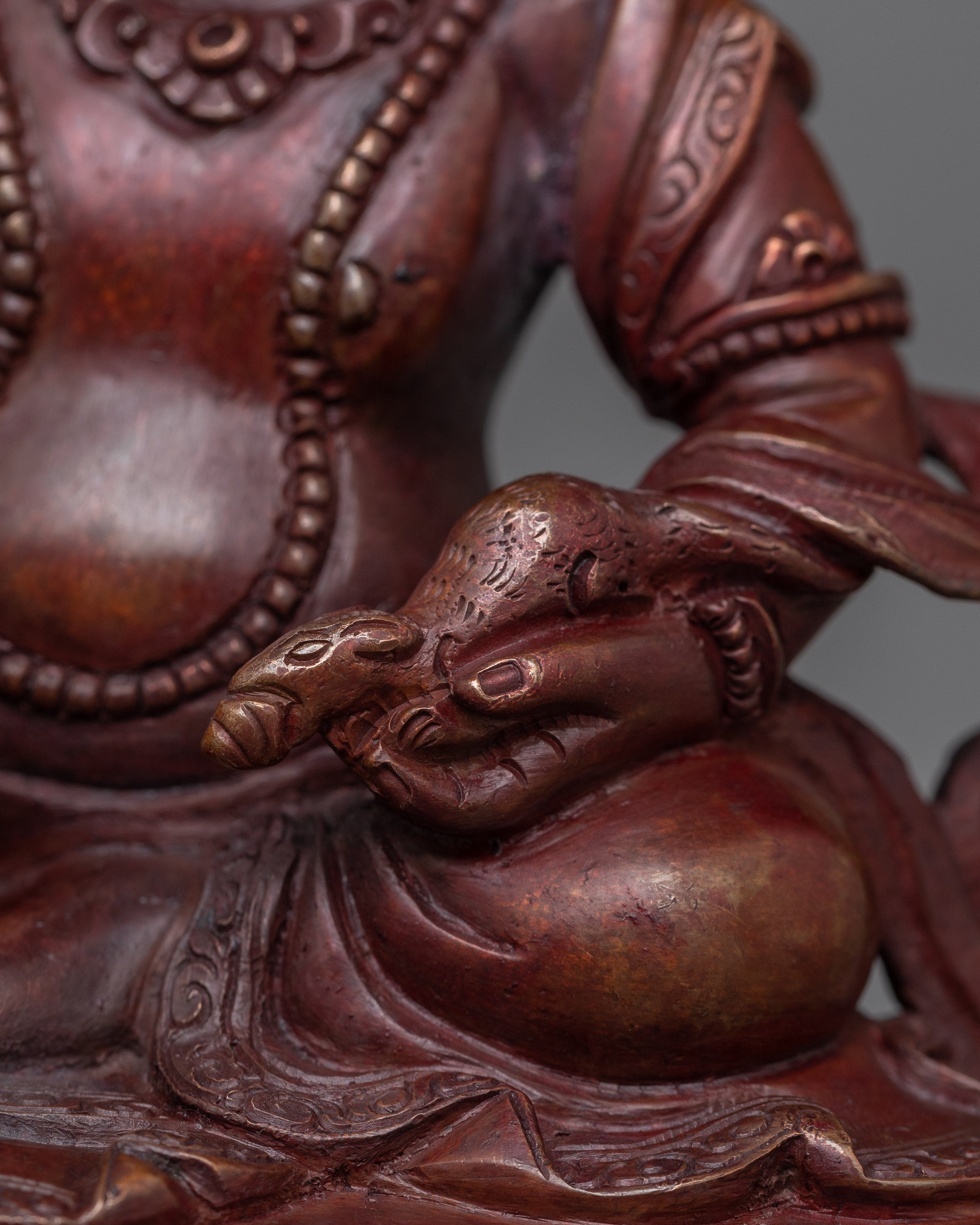 Dzambhala with Oxidized Copper Body Statue | The Embodiment of Prosperity