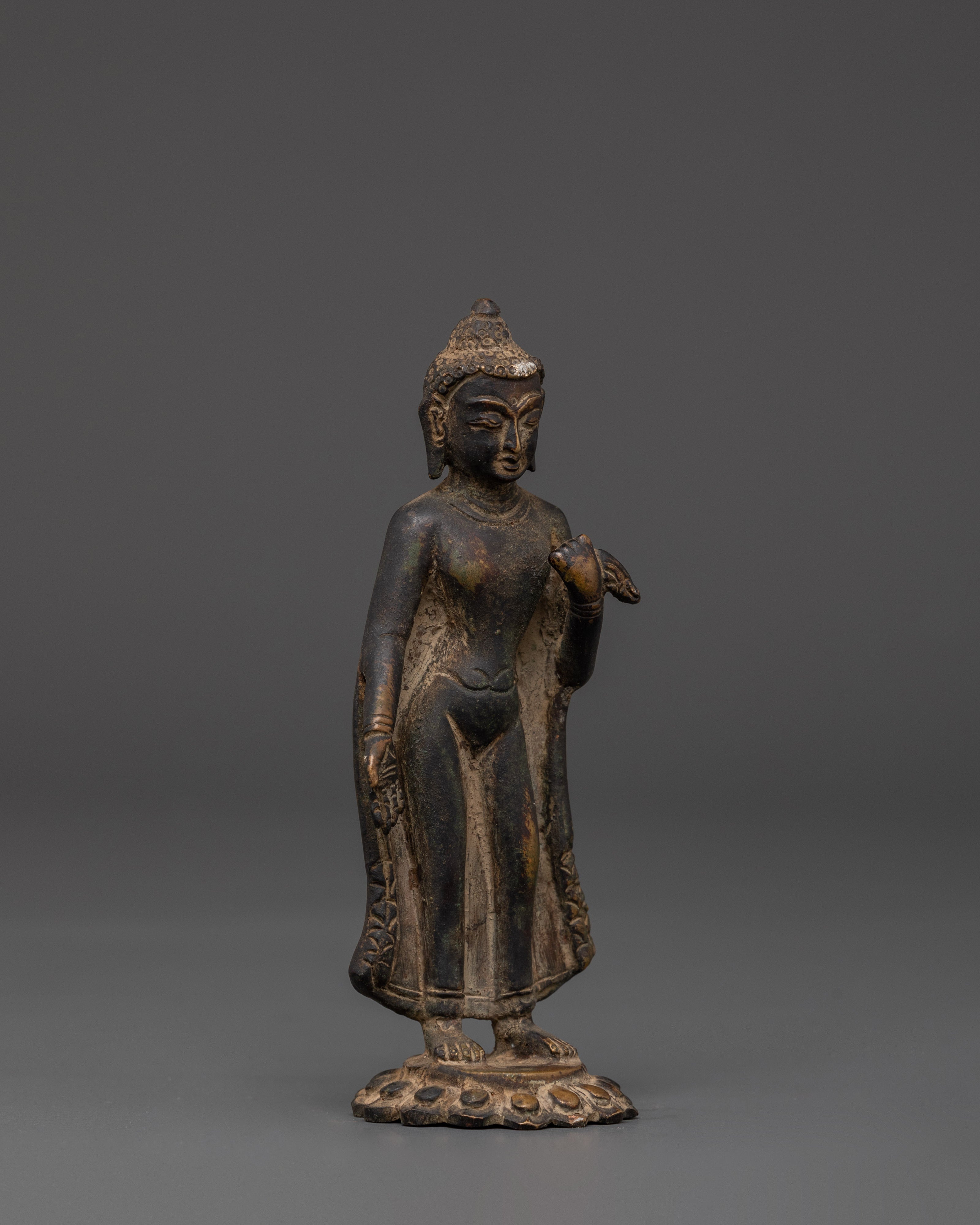 Handmade Dipankara Buddha Figurine | Copper Statue with Antique Finish