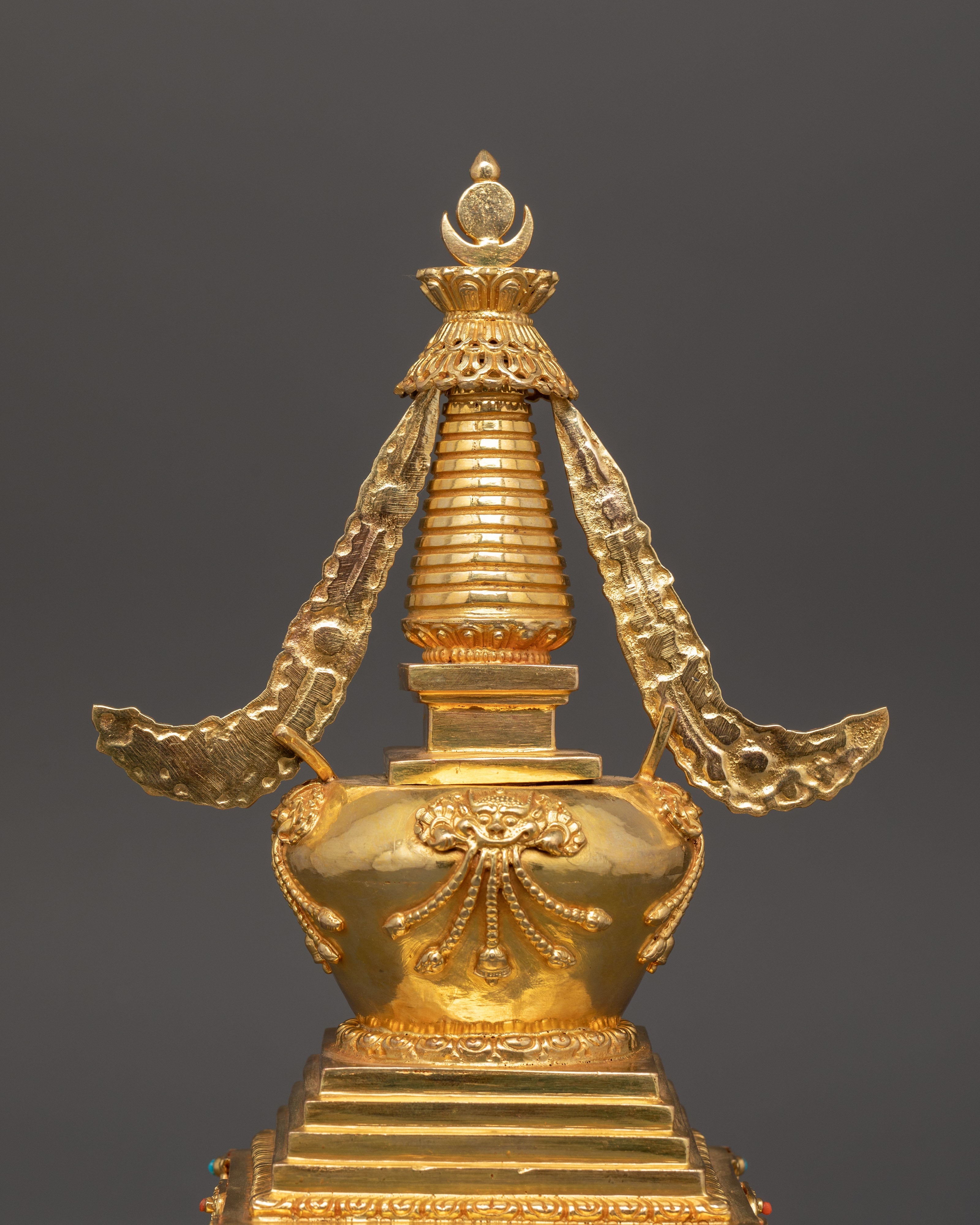 Traditional Tibetan Stupa Art | Copper Gold Plated Stupa Sculpture