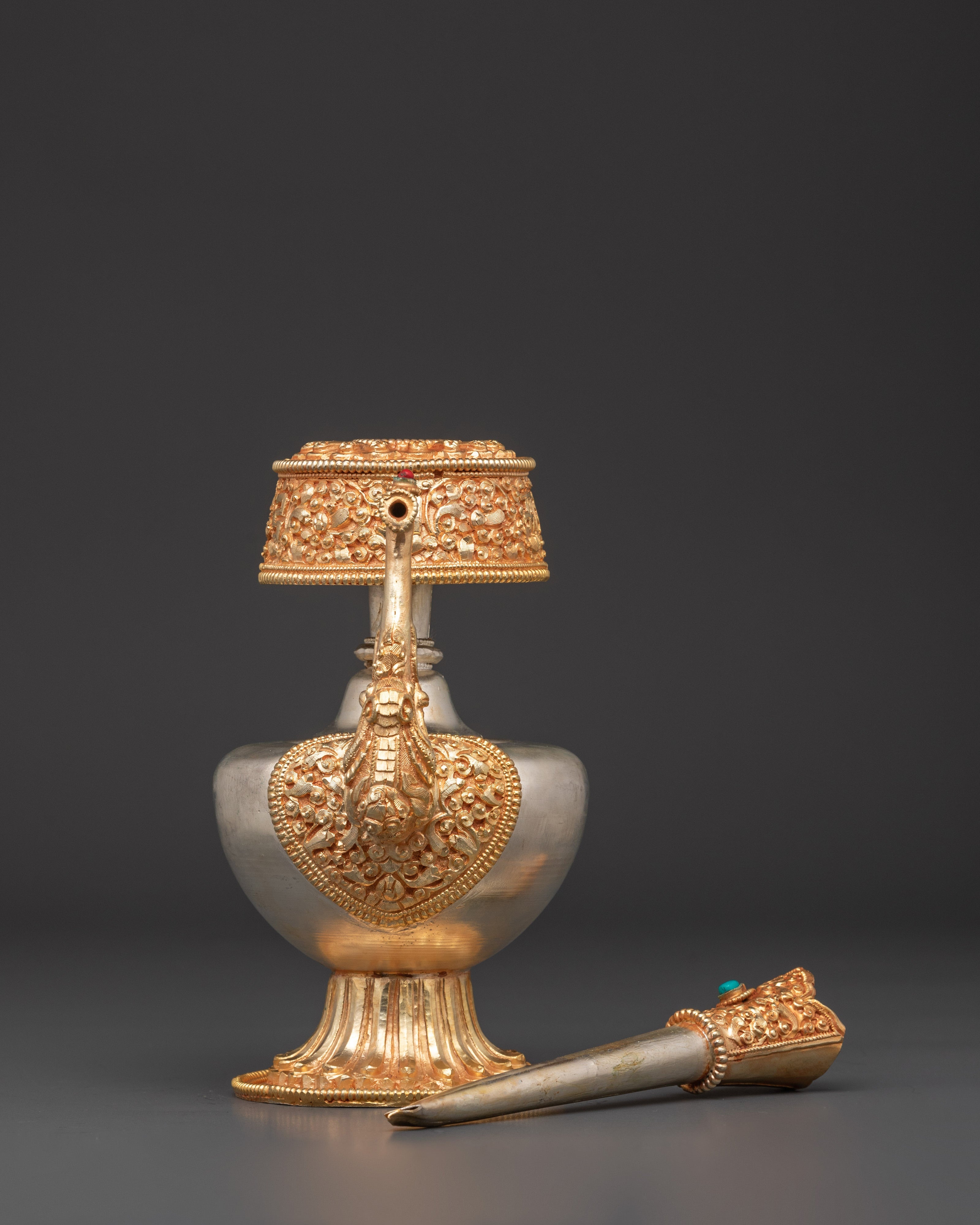 Handmade Traditional Bhumba Vase | Copper Ritual Vase with Gold Silver Plating