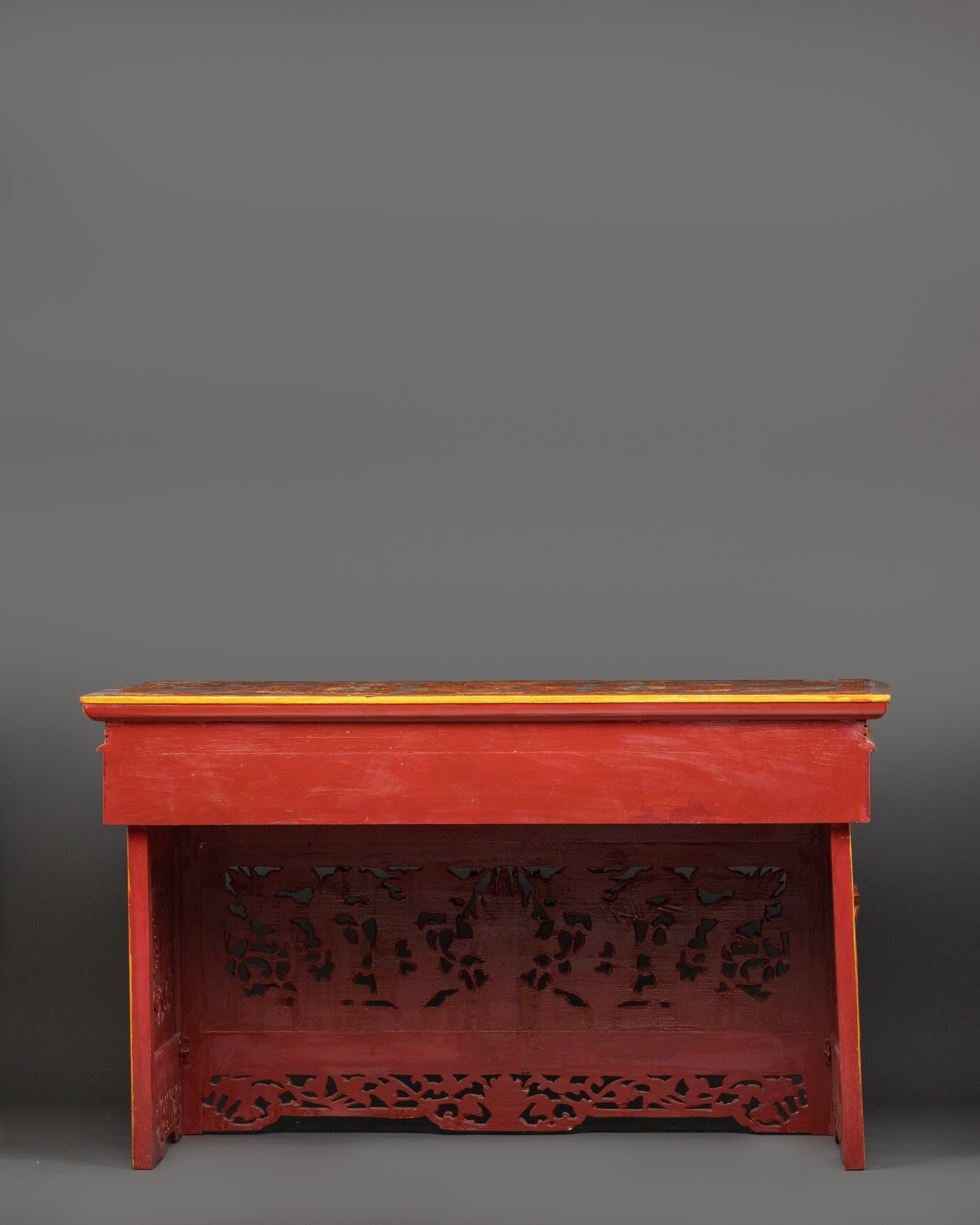 Folding Table with Dragon Carving and Offering | Tibetan Decor