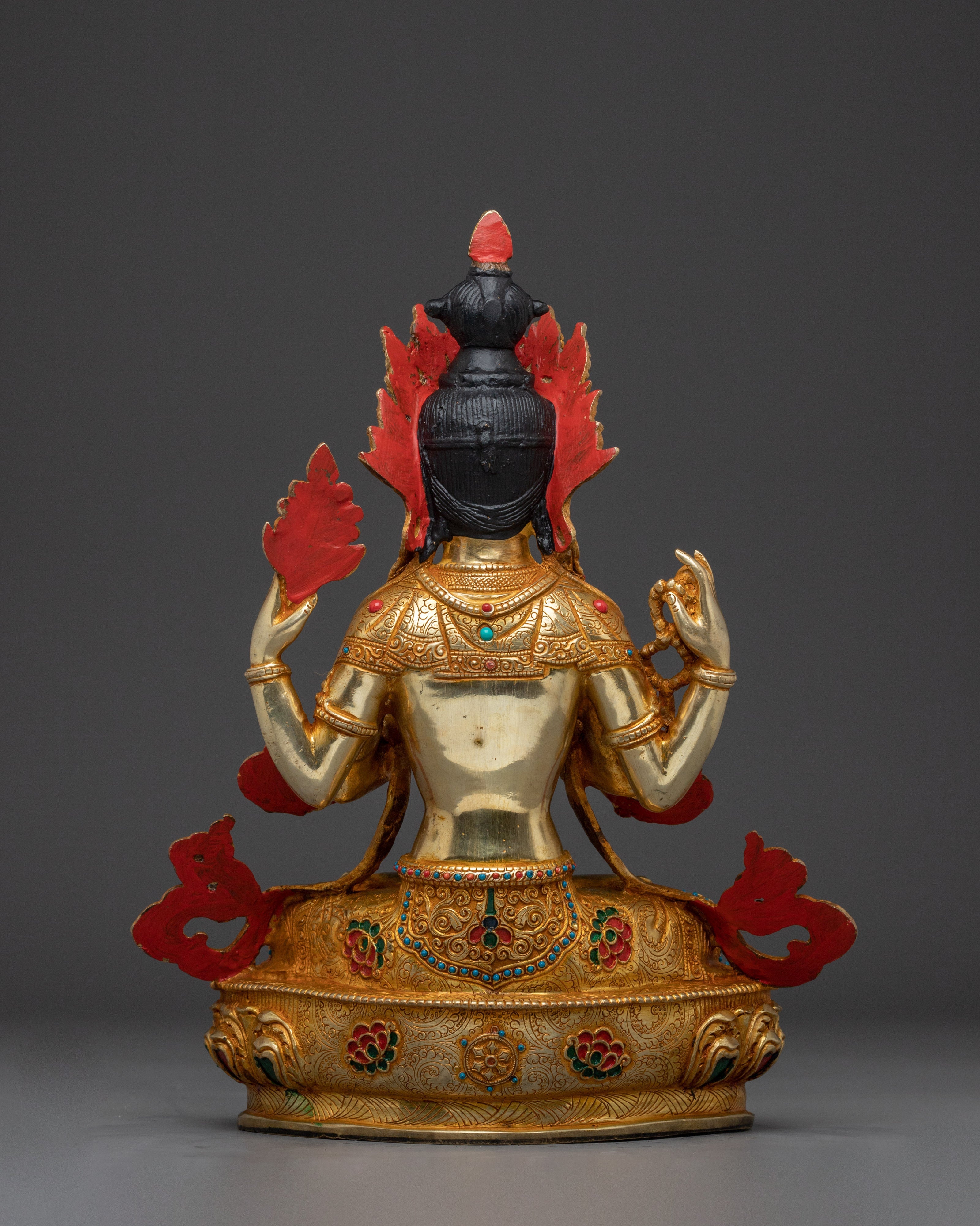 Handcrafted Chenrezig Copper Artwork with Gemstones Statue | Meditation & Spiritual Decor