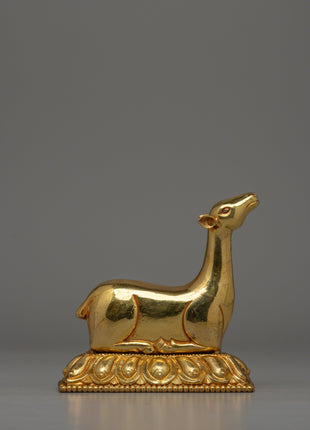 Gold-Plated Dharma Wheel with Deer Set | Spiritual Meditation Gift