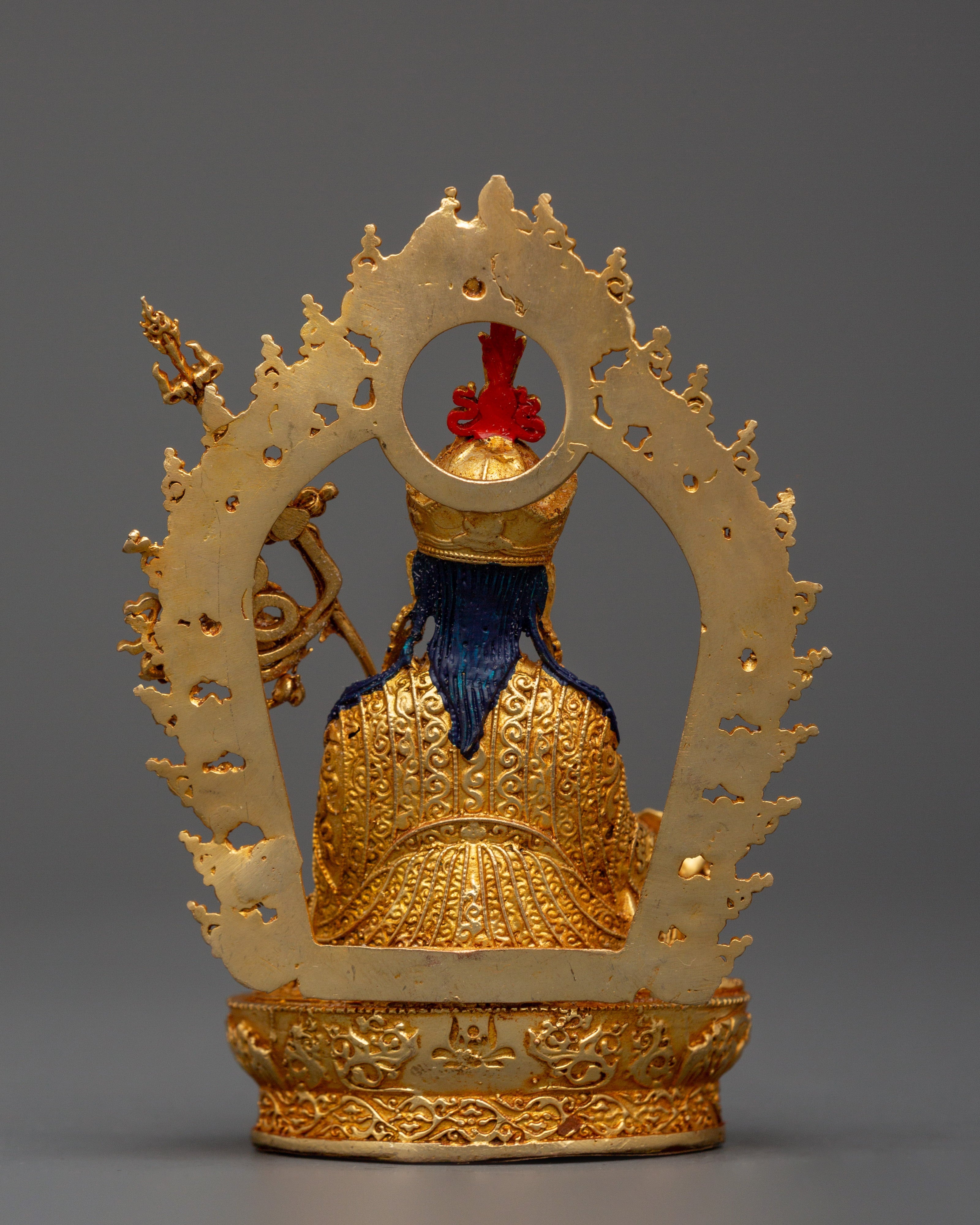 Gold Plated Guru Rinpoche Statue | Tibetan Buddhist Altar Figurine