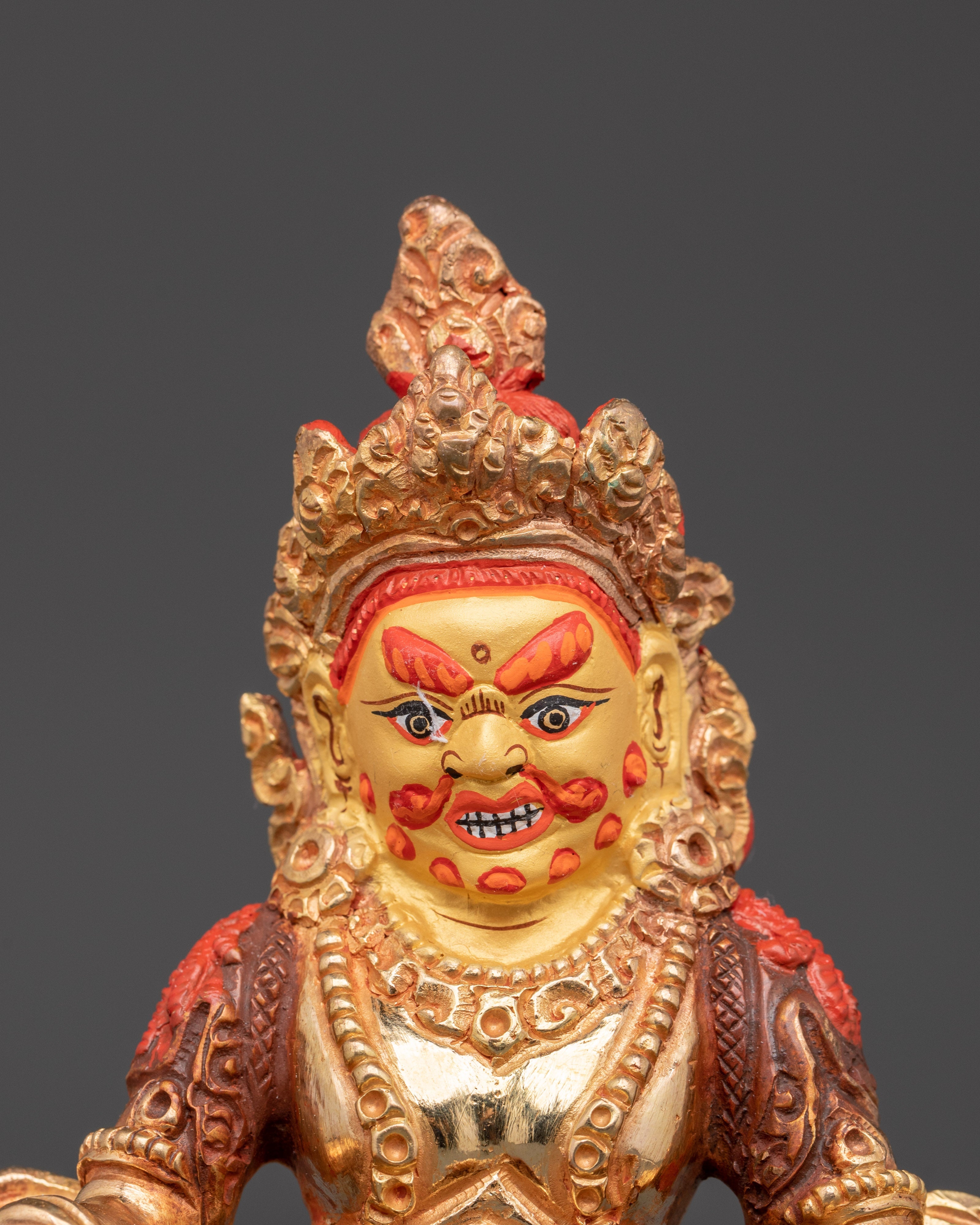 Handcrafted Dzambhala Wealth Deity Statue | Tibetan Gold Plated Copper Figurine