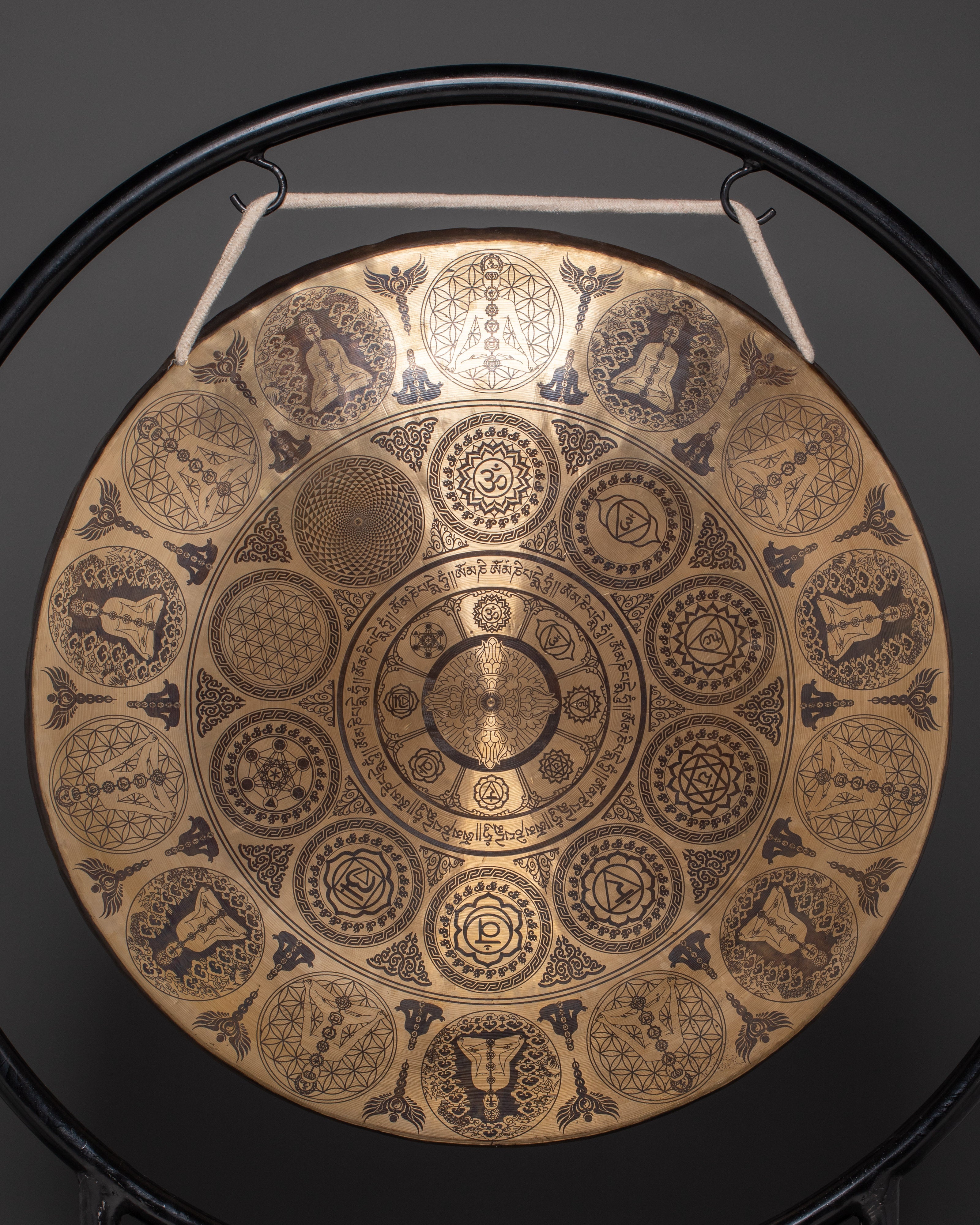 Handcrafted Sound Healing Gong | Engraved Brass Mandala Gong with Buddha Design