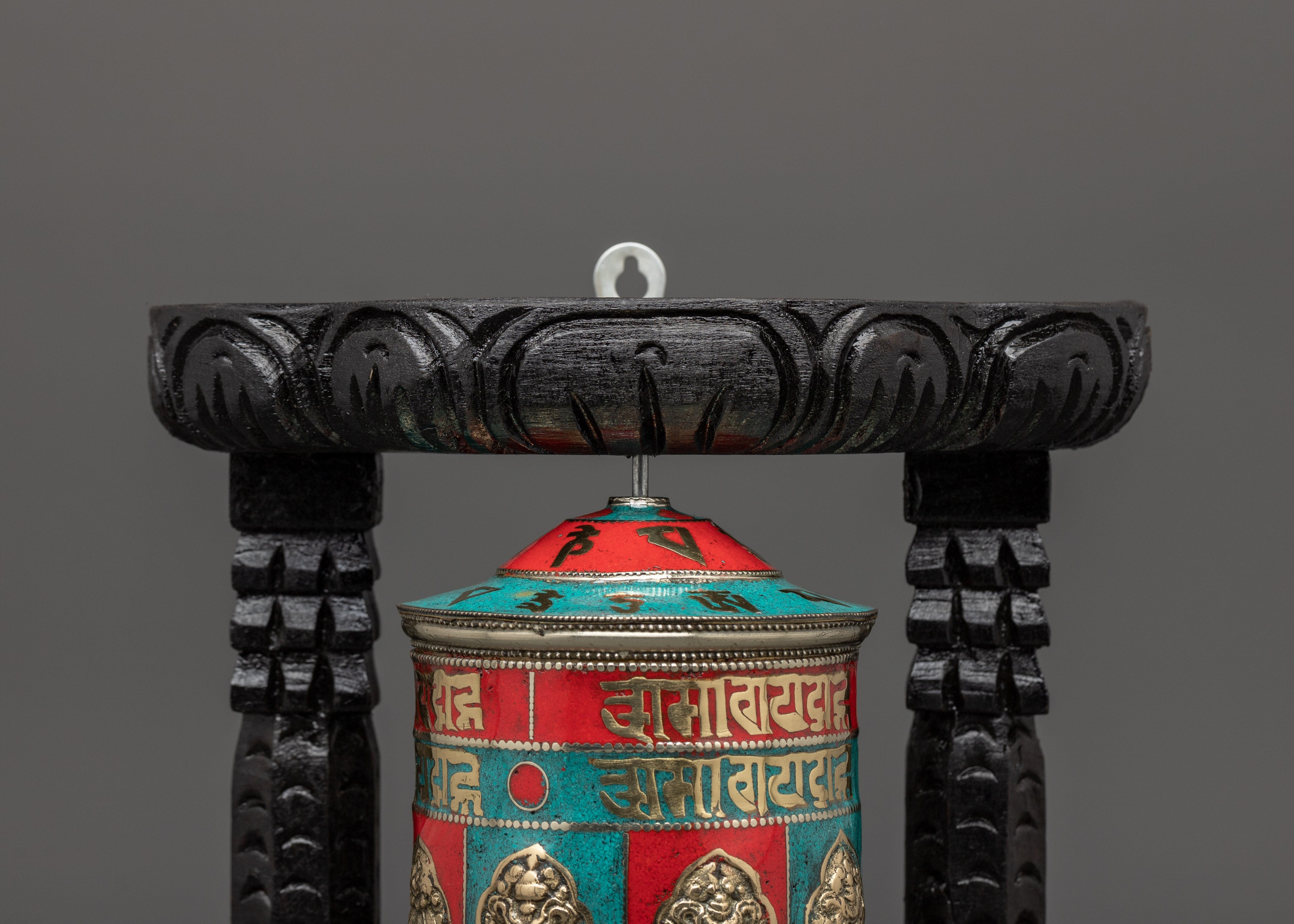 Prayer Wheel with Turquoise | Buddhist Altar Decor