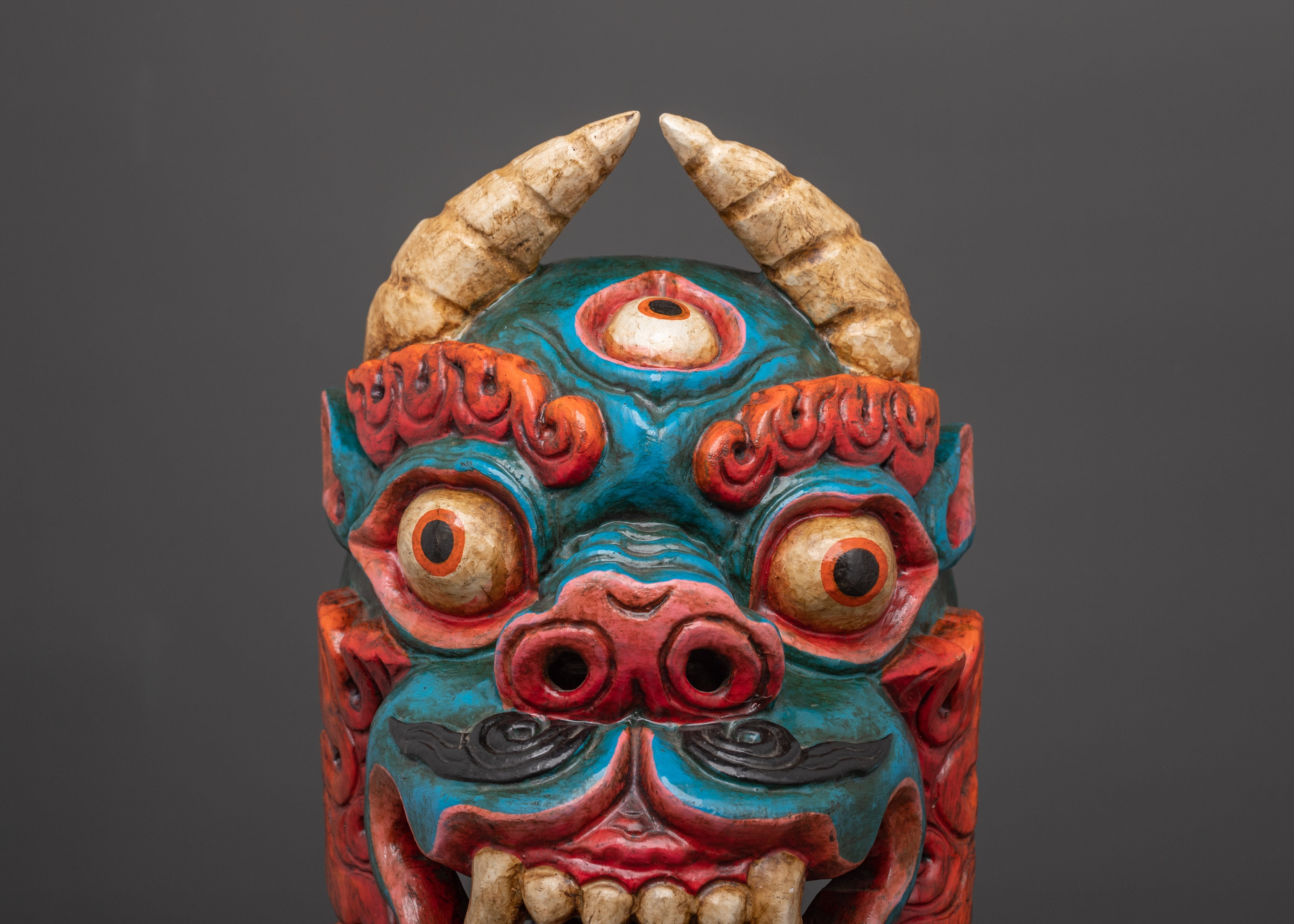 Snow Lion Mask Wall Art Decor | Handcrafted Wooden Mask Wall Hanging