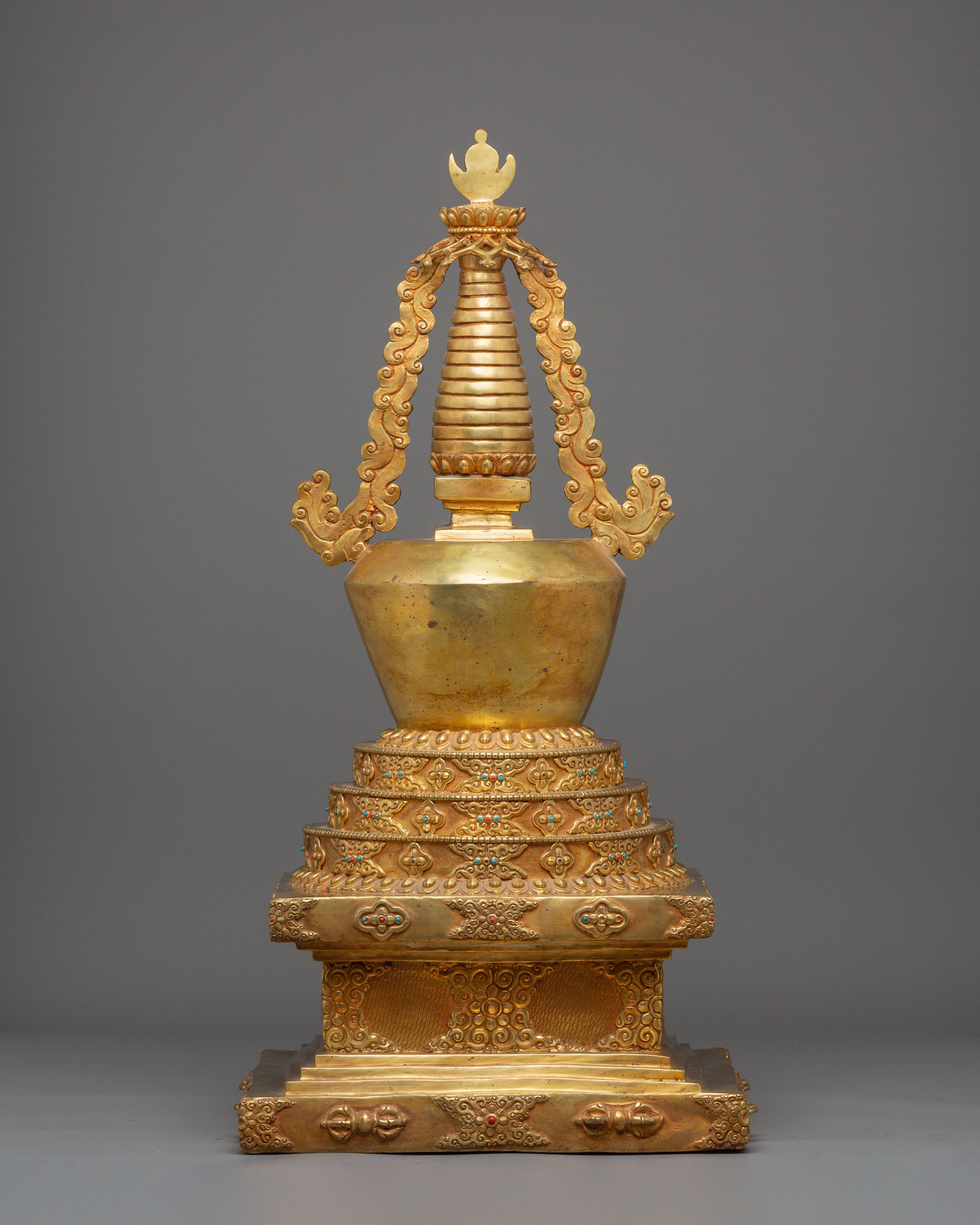 Enlightenment Symbol Stupa | Gold-Plated Buddhist Statue for Meditation