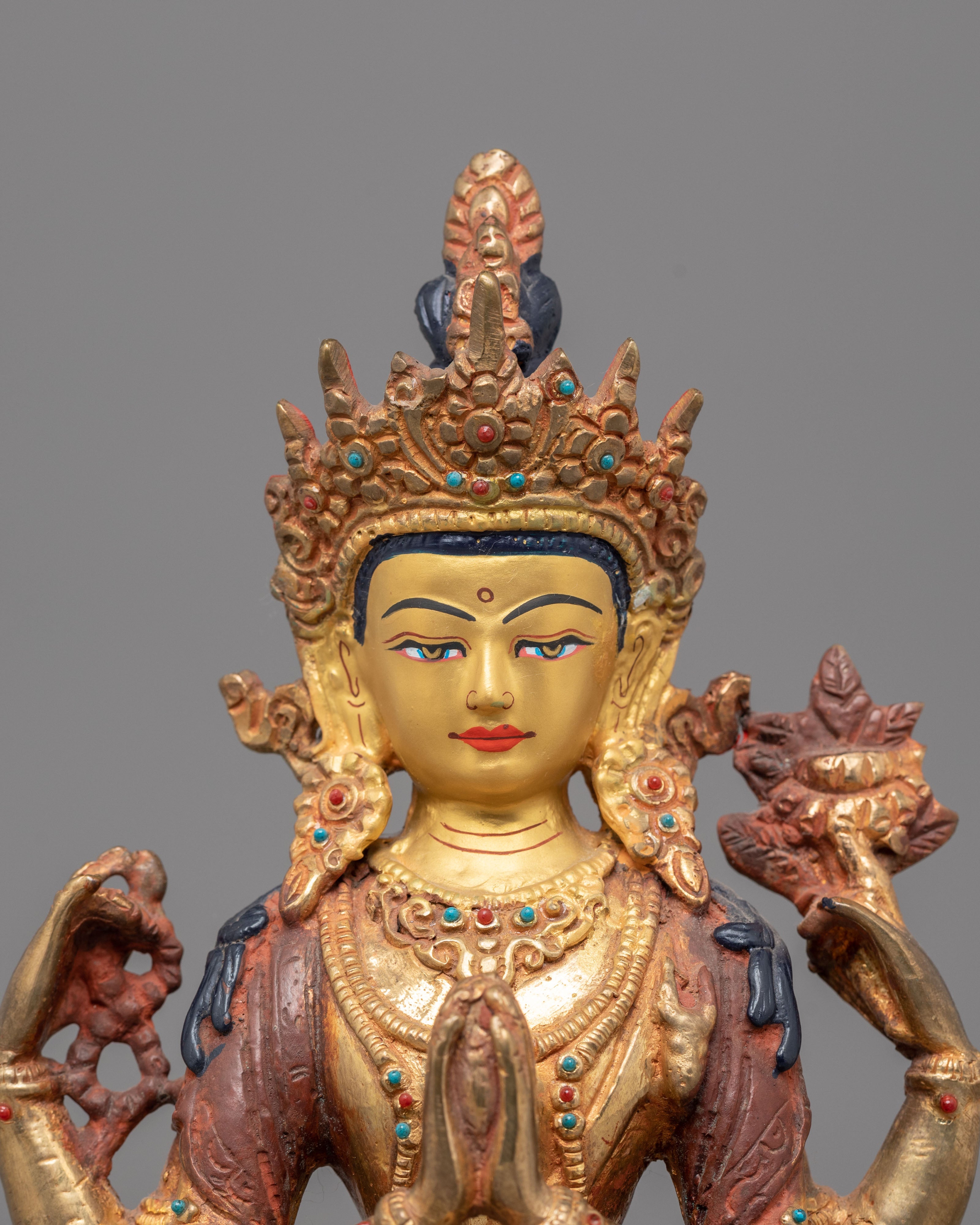 Gold Plated Statue of Bodhisattva Chenrezig | Deity of Compassion