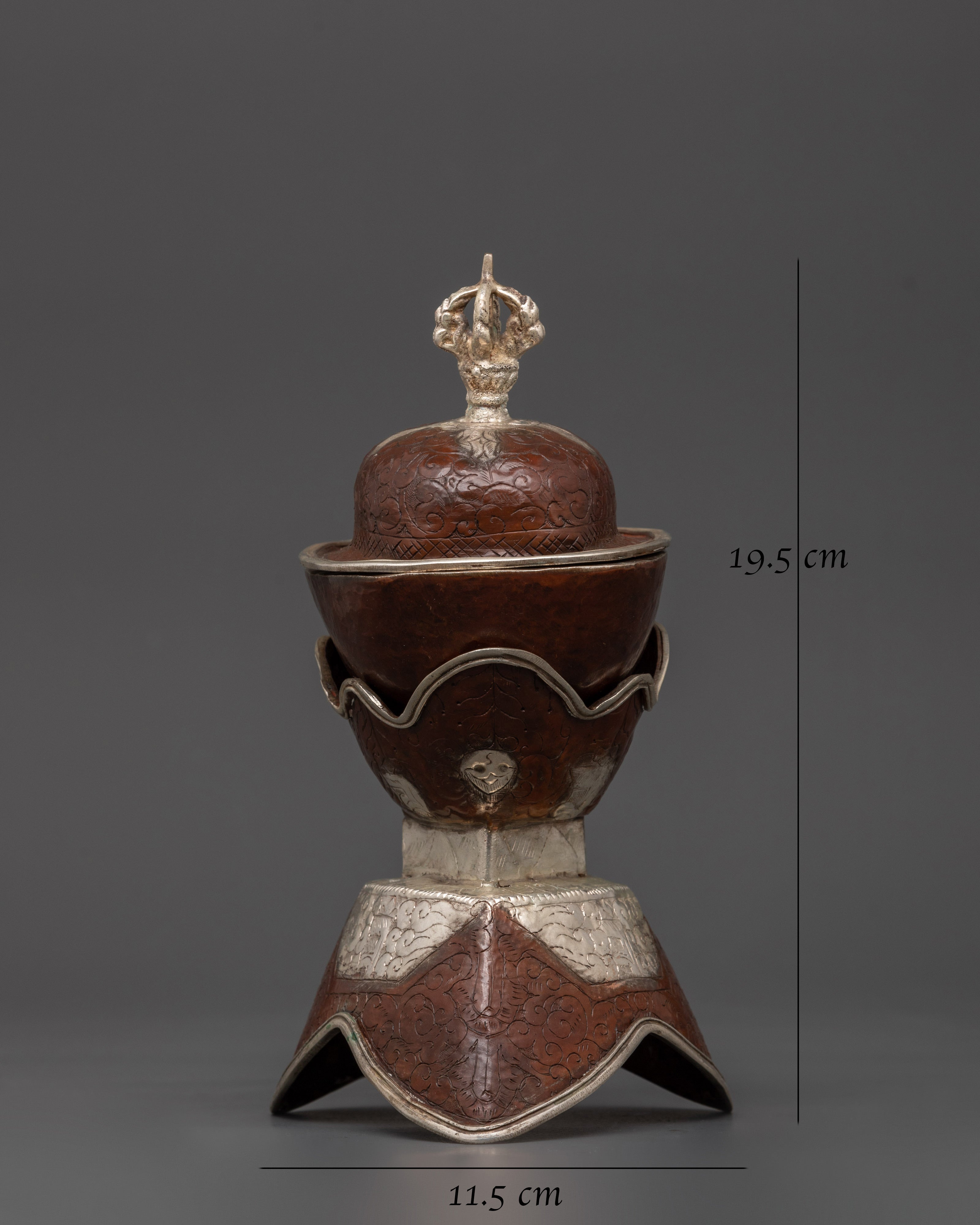 Oxidized Copper Tibetan Kapala | Sacred Skull Ritual Vessel