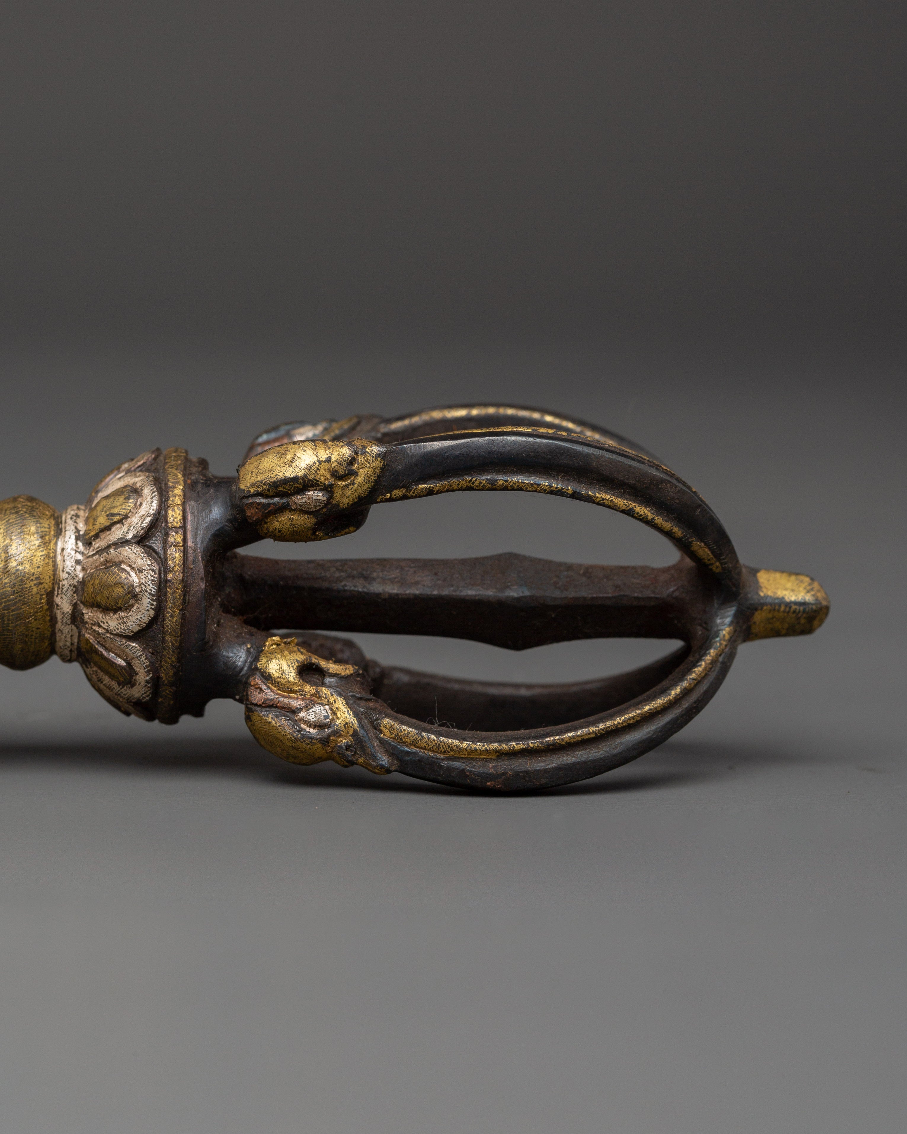 Silver Inlaid Tibetan Vajra | Handcrafted Ritual Scepter for Meditation