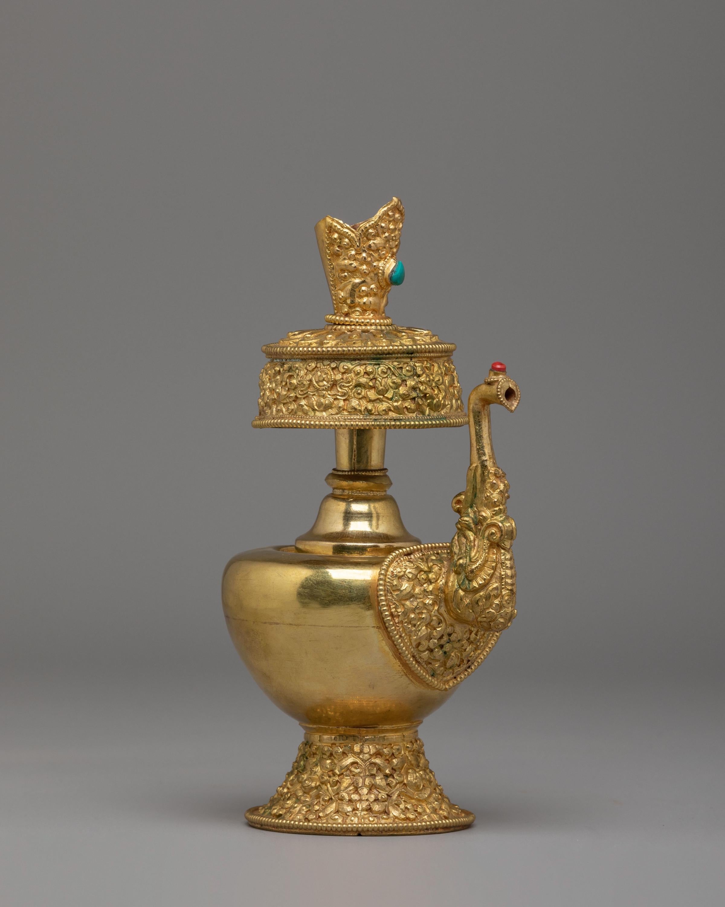 Handmade Tibetan Ritual Bhumba Set | Gold Plated Buddhist Ritual Vase | Sacred Vajrayana Offering Vessel for Meditation and Ceremonies