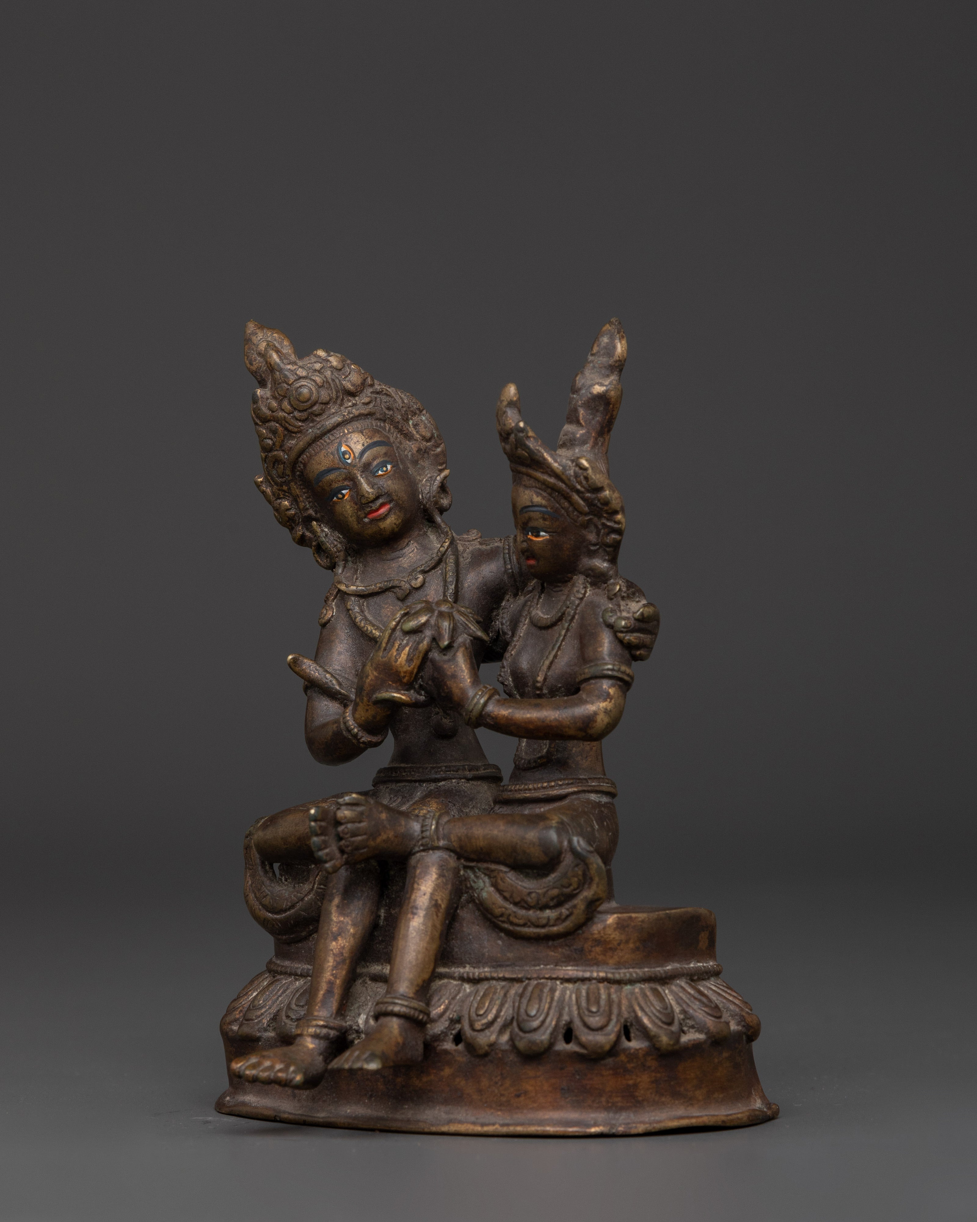 Vintage Bronze Shiva with Consort Statue for Altar & Sacred Decor