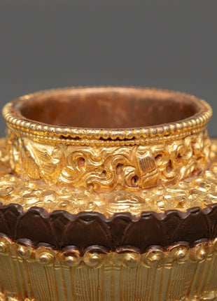 Gold Plated Tibetan Copper Rice Pot | Handcrafted Tibetan Buddhist Artwork