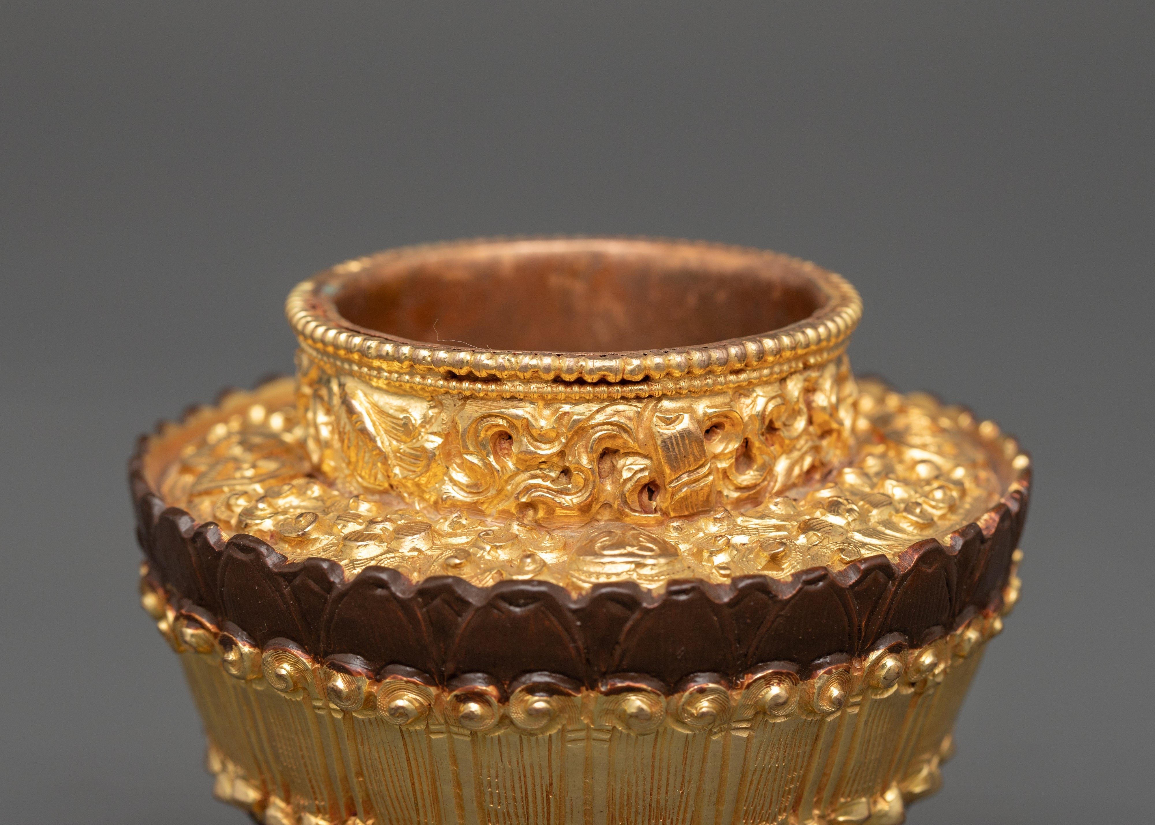 Gold Plated Tibetan Copper Rice Pot | Handcrafted Tibetan Buddhist Artwork