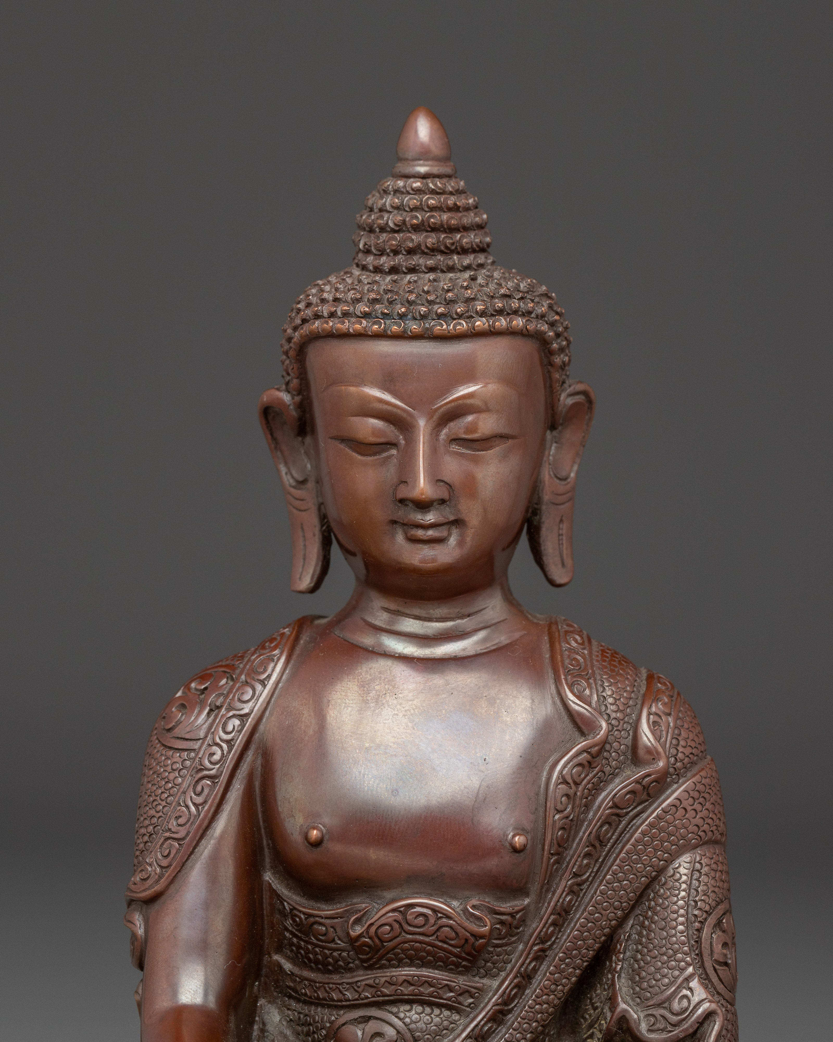 Peaceful Shakyamuni Buddha Oxidized Copper Statue | Meditative Decor