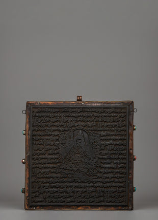 Hand-Carved Flag Stamp of Guru Rinpoche in Copper and Wood 
