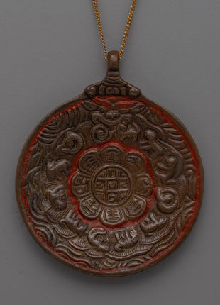 Round Buddhist Brass Locket with Sacred Motifs