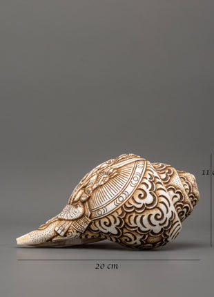 Ganesh Carved Conch Shell for Altar | Handcrafted Conch Shell Ritual Shankha