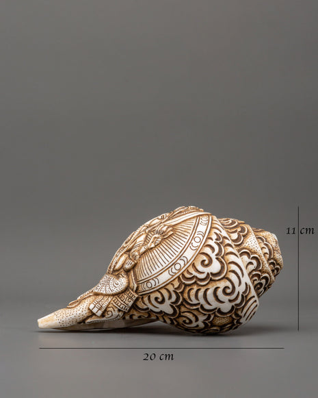 Ganesh Carved Conch Shell for Altar | Handcrafted Conch Shell Ritual Shankha