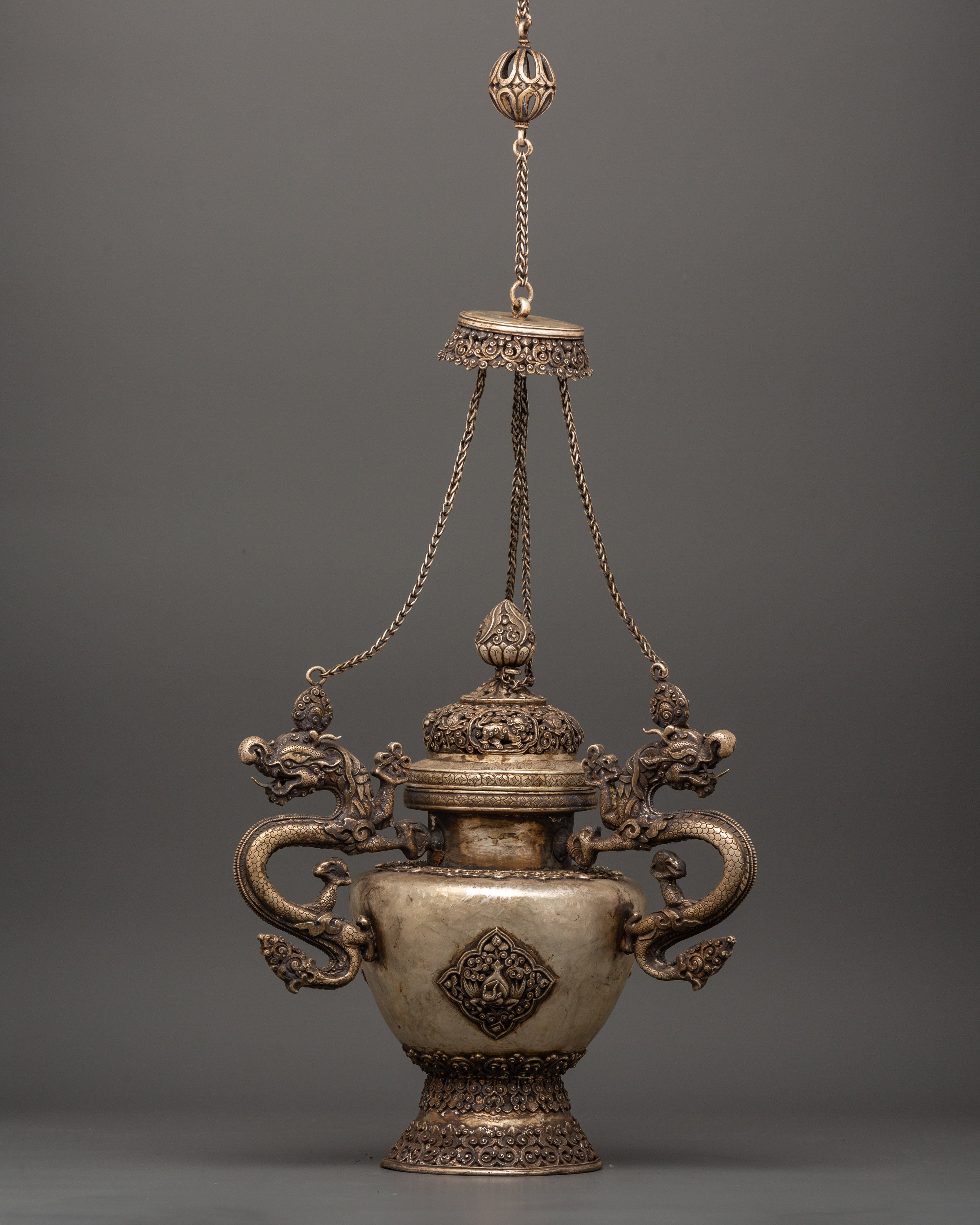 Hanging Ritual Item Tibetan Incense Burner | A Sacred Ritual Item in Pure Silver